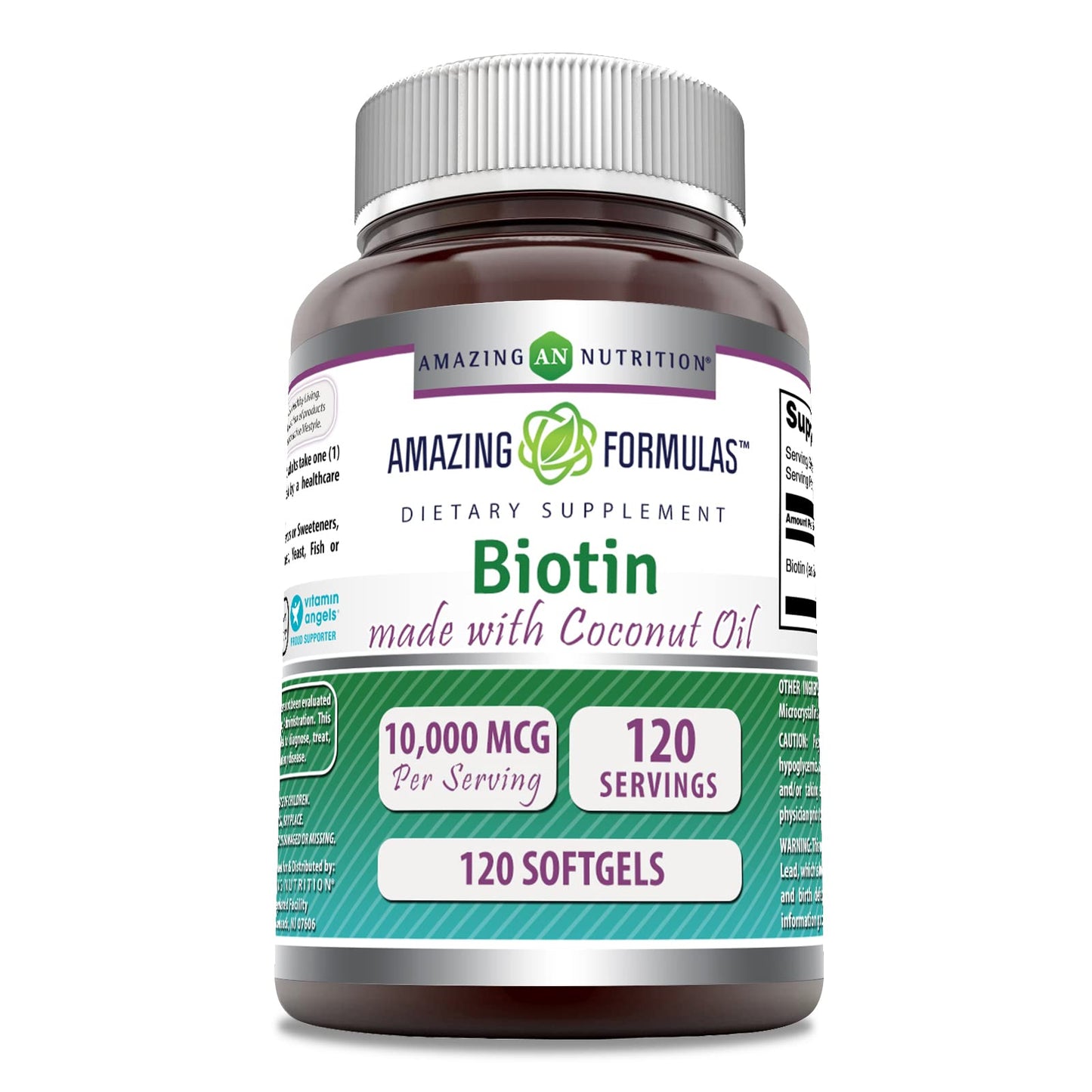 Amazing Nutrition Biotin with Extra Virgin Organic Coconut Oil Softgels, 120 Softgels