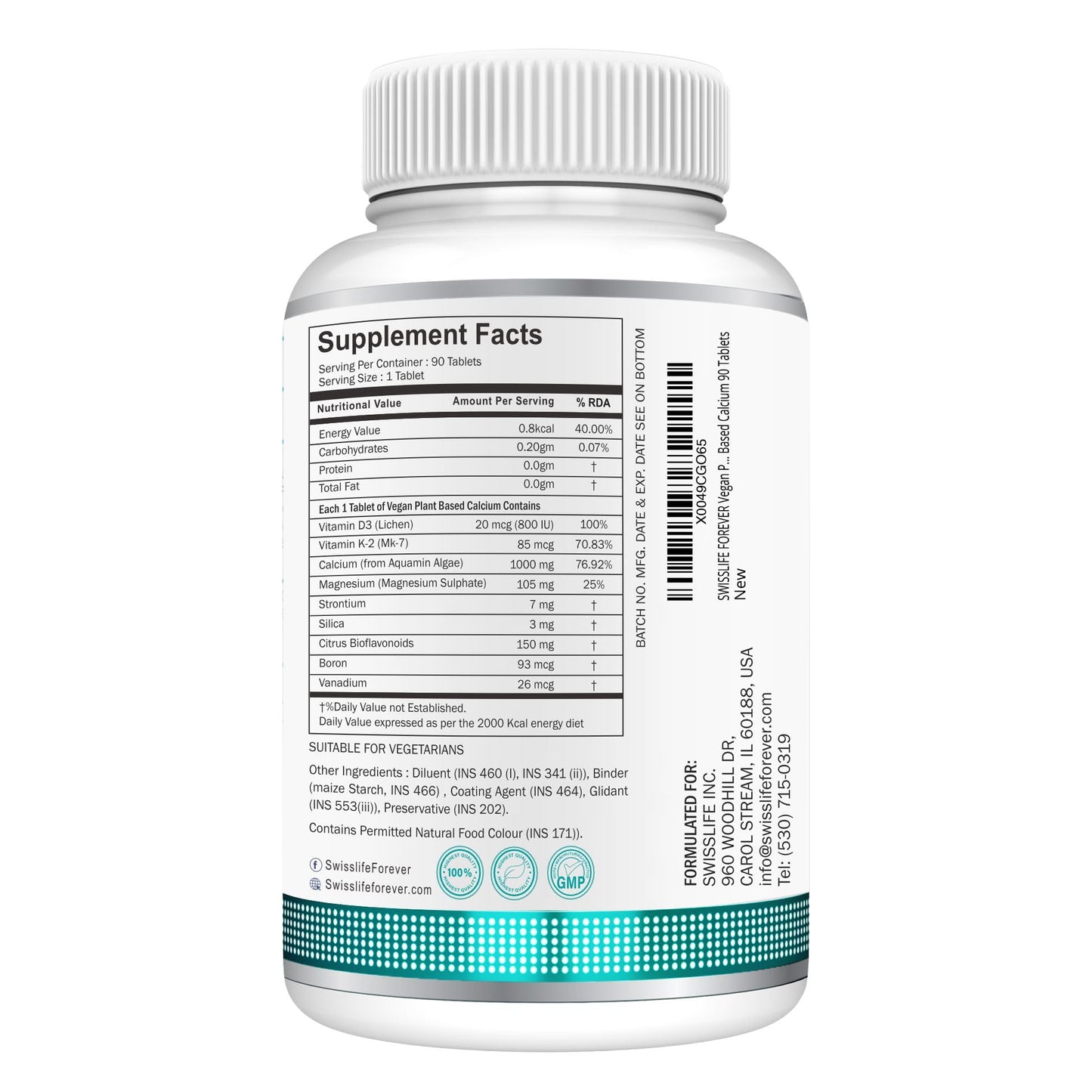 SWISSLIFE FOREVER Vegan Plant Based Calcium Tablets 90