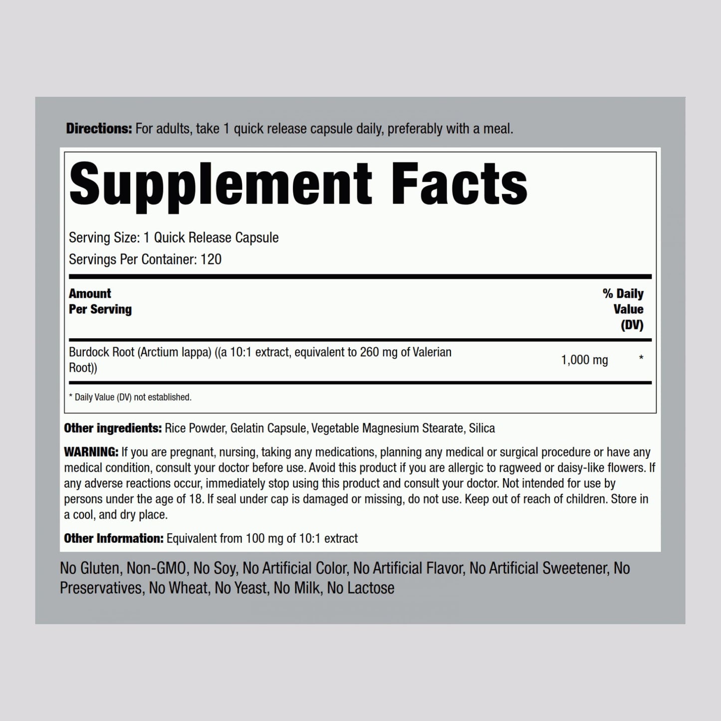 Piping Rock Burdock Root Capsules 120 Count