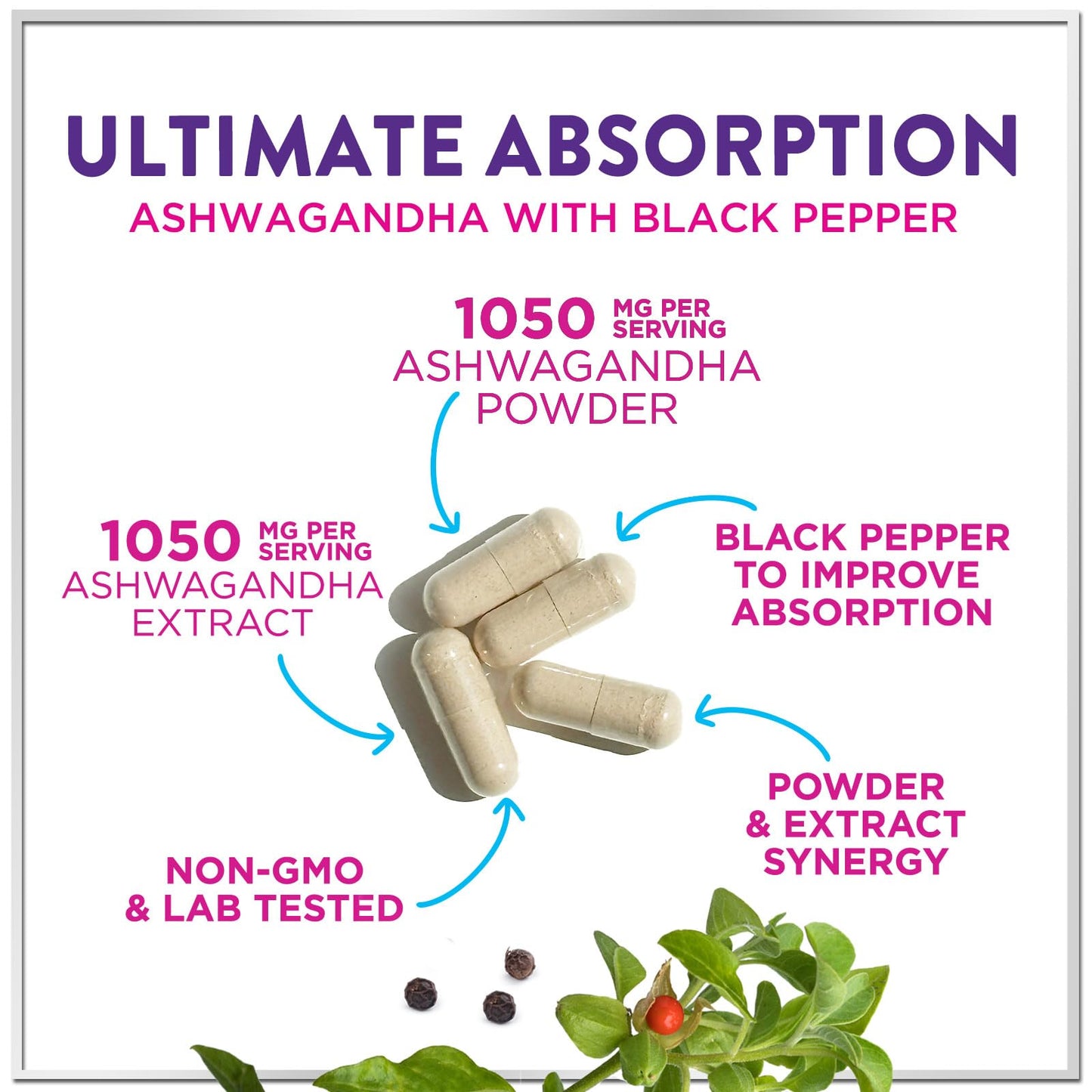 Hello Lovely! Ashwagandha Supplements for Women - Extra Strength Capsules with Black Pepper Extract - Plant Powder & Root Extract, Non-GMO, 120 Capsules