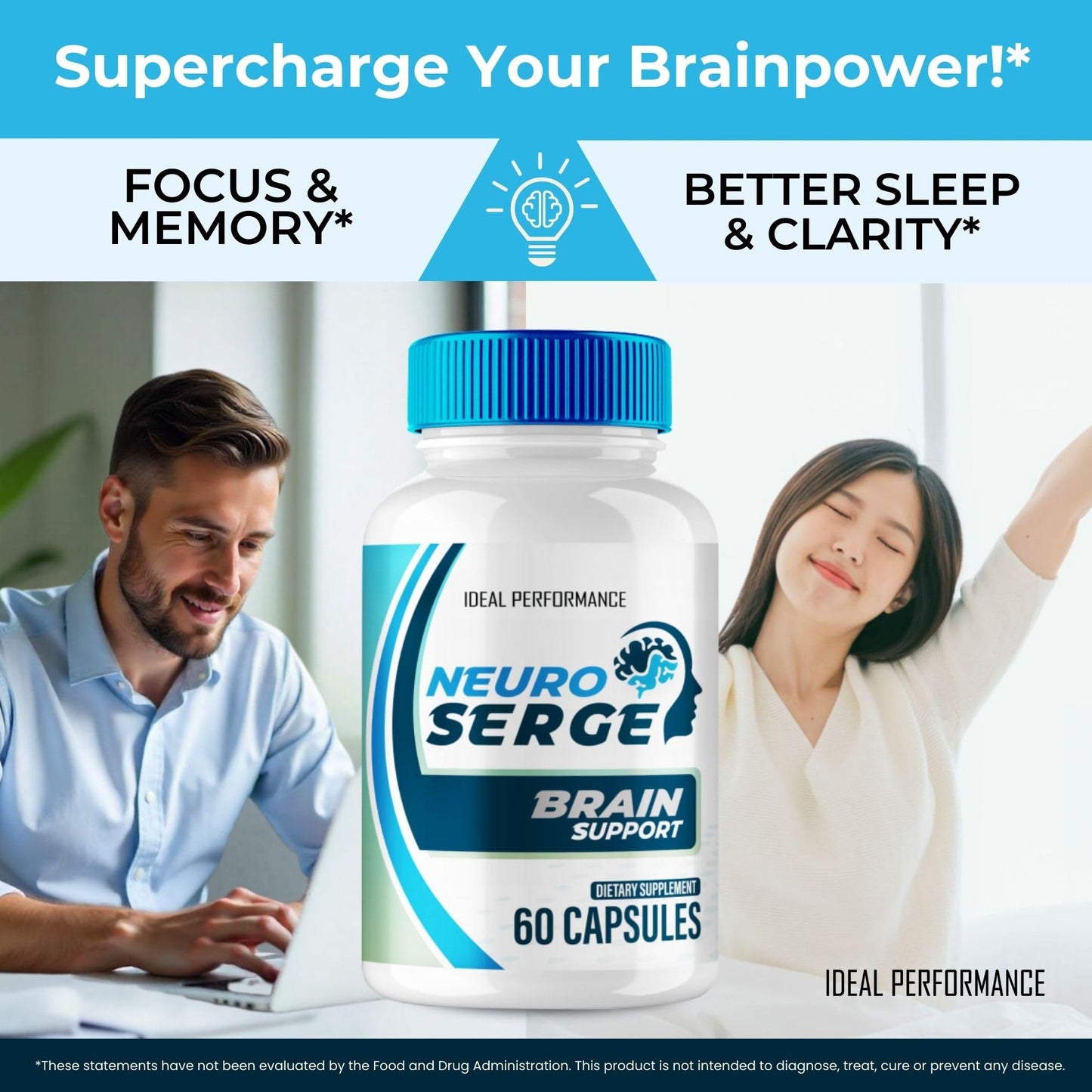 IDEAL PERFORMANCE Neuro Serge Brain Supplements for Memory and Focus Capsules, 180 Count