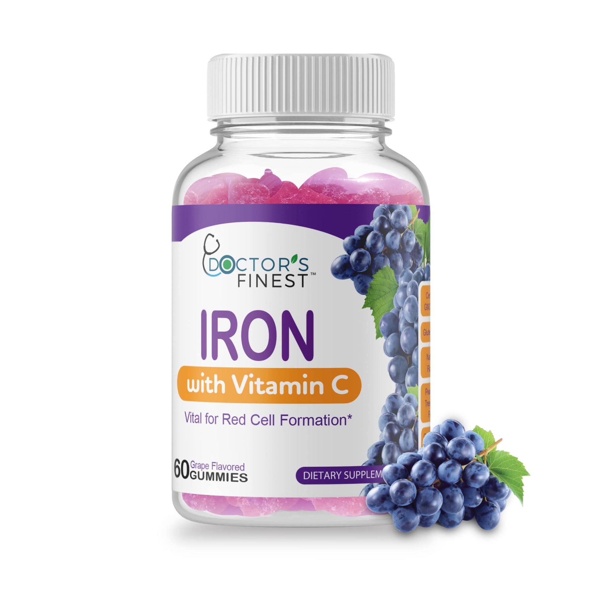 Doctors Finest Iron 10mg Vitamin C Gummies, 60 Gummies