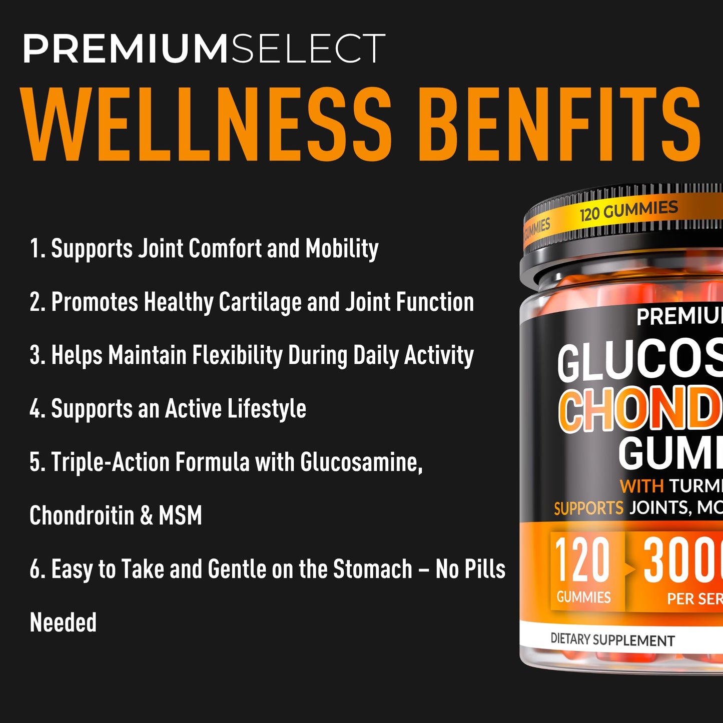 Premium Select Nutrition Glucosamine Chondroitin Gummies, 120 Gummies