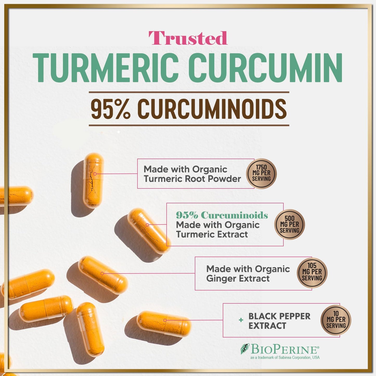 Hello Lovely! Turmeric Curcumin Supplement with 95% Curcuminoids, Organic Turmeric & Ginger 1750mg, BioPerine Black Pepper for Best Absorption, Nature's Vegan Joint Support, Non-GMO, 120 Capsules
