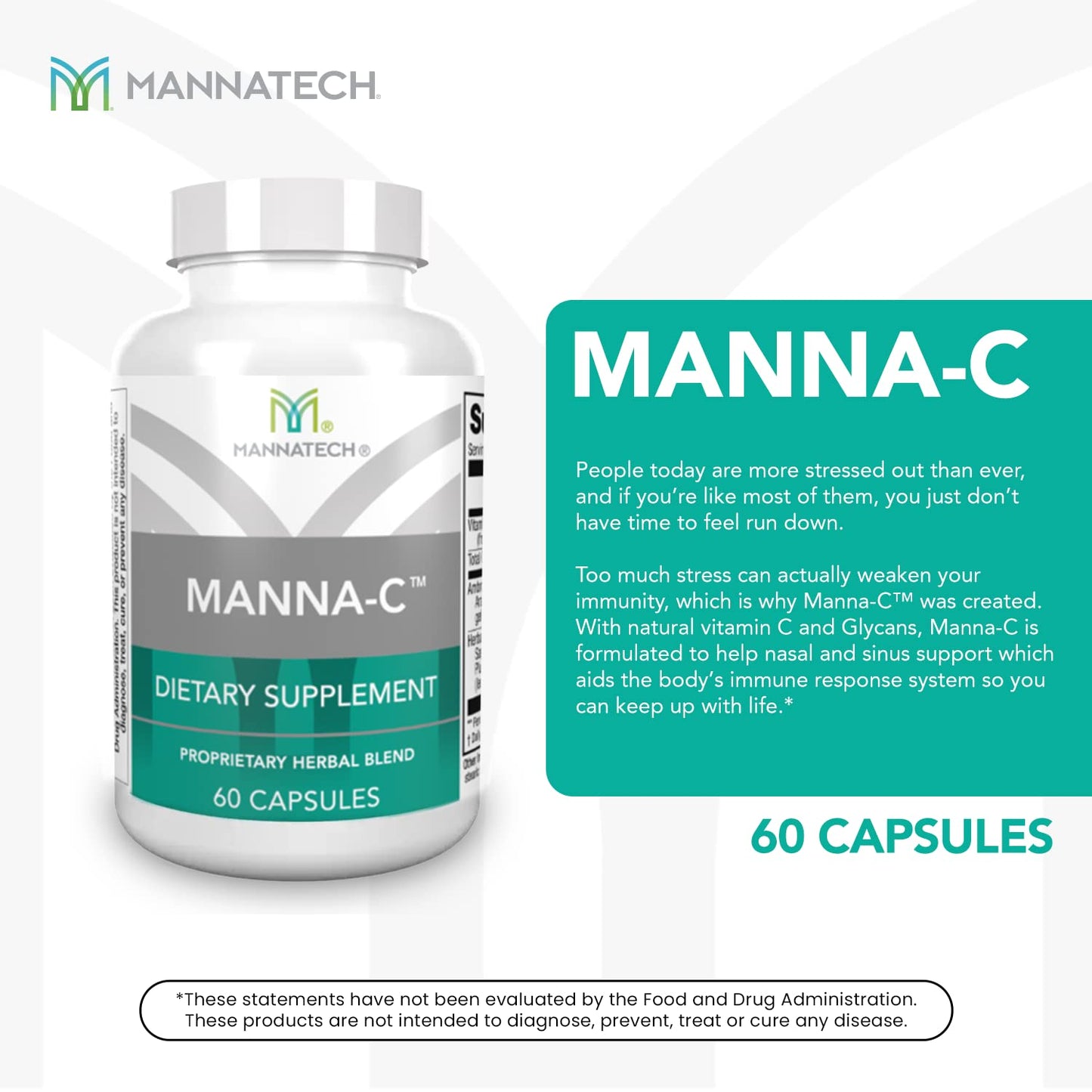 Mannatech Manna-C Nasal and Sinus Support with Immune Defense Vitamin C & Glycans Capsule, 1 Count