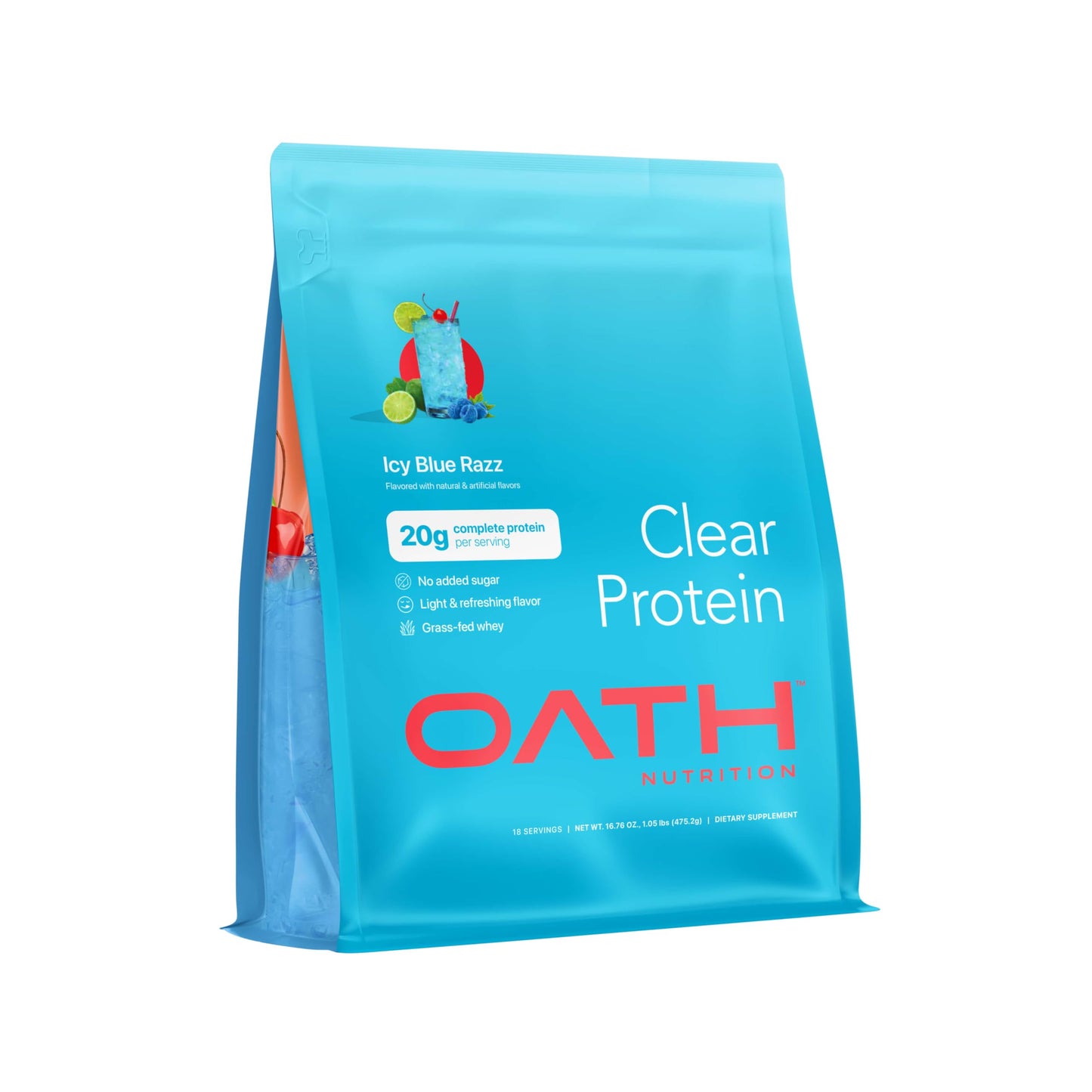 OATH NUTRITION Clear Whey Isolate Protein Powder, ICY Blue Razz, 17.8 oz