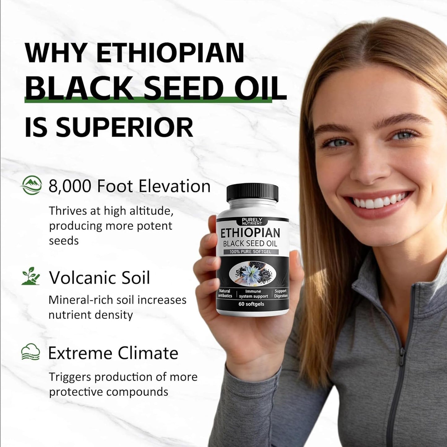 balmbare Purely Nutrient Ethiopian Black Seed Oil Softgels 60 Count