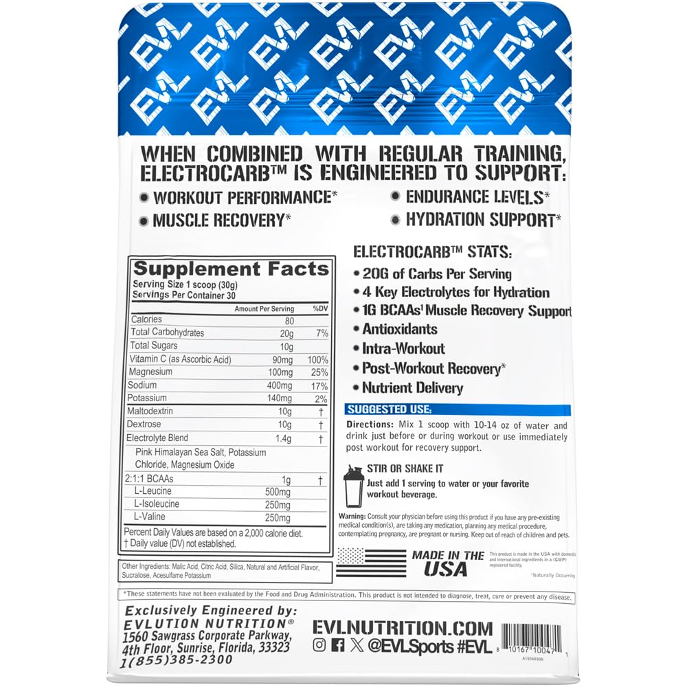 Evlution ElectroCarb Powder Blue Raspberry, 30 Servings