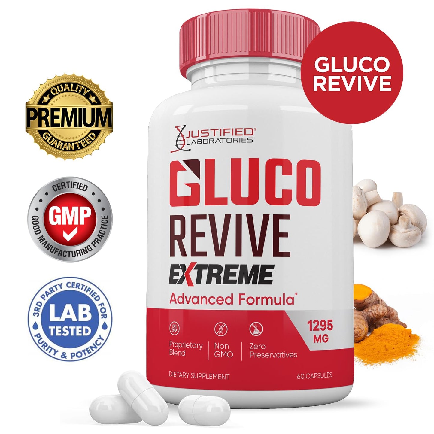 Justified Laboratories Gluco Revive Extreme 1295MG Glyco Support Advanced Formula 180 Capsules