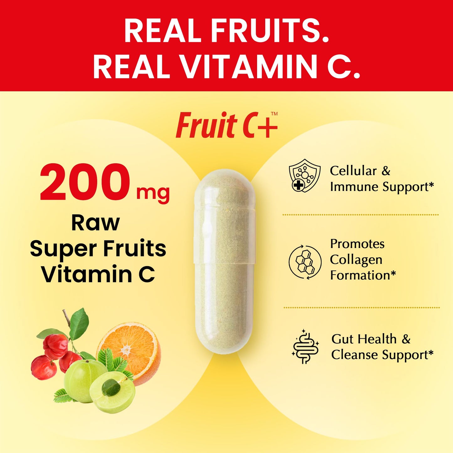 Organic Veda Fruit C+ Vitamin C Complex 1250mg Whole Food Vitamin C Supplement with Citrus Bioflavonoids, Acerola & Amla - 120 Capsules