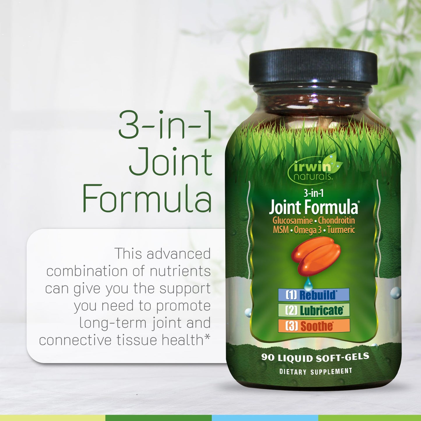Irwin Naturals 3-in-1 Joint Formula with Glucosamine, Chondroitin, Turmeric & Boswellia - Advanced Joint Support for Men and Women Softgels 90