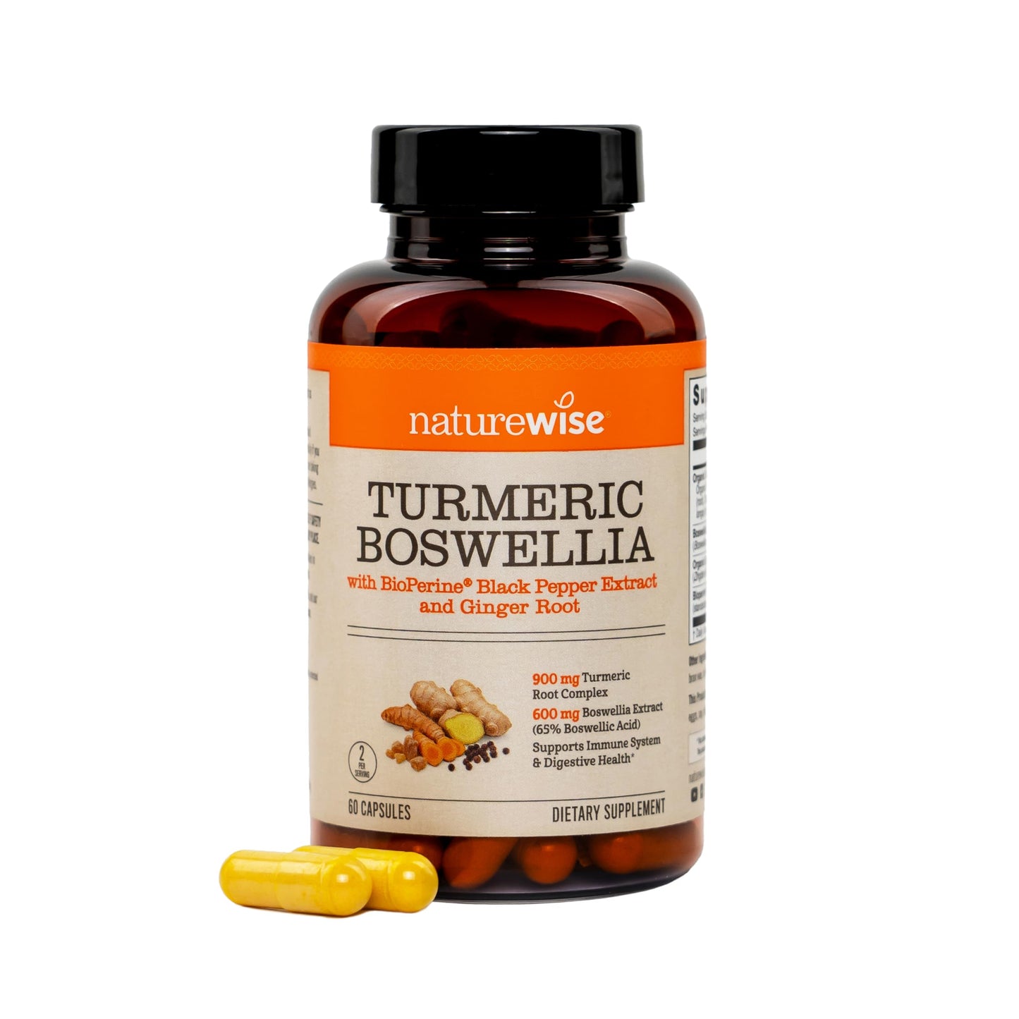 NatureWise Turmeric Boswellia Supplement with BioPerine & Organic Ginger Root, 60 Capsules