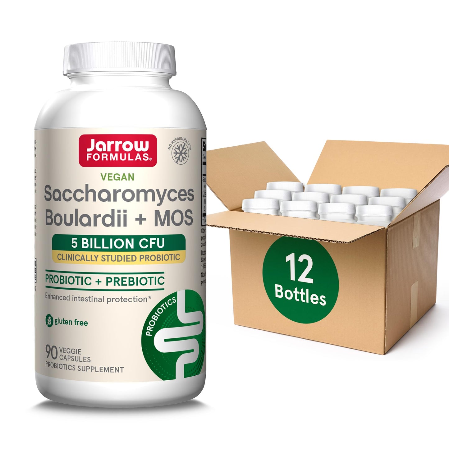 Jarrow Formulas Saccharomyces boulardii Probiotics + MOS 5 Billion CFU Probiotic Yeast for Intestinal Health Support Capsules 1080 Count
