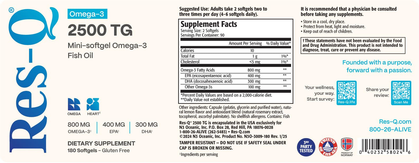 Res-Q 2500 TG Omega-3 Fish Oil Capsules, 180 Count