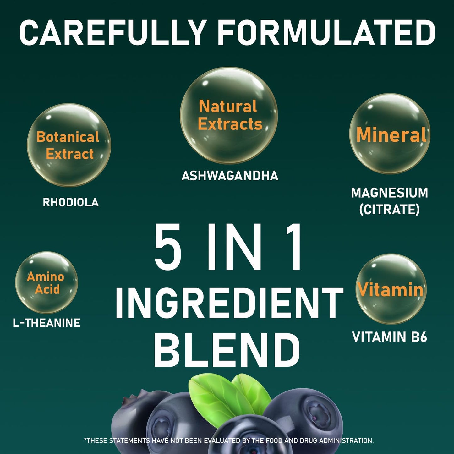 Fruitoday Cortisol Support Gummies with Ashwagandha & L-Theanine – 5-Ingredient Daily Formula, Blueberry Flavor, 1 Count