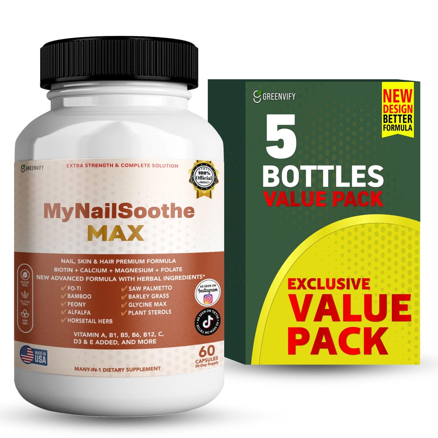 GREENVIFY MyNailSoothe MAX Hair, Skin & Nail Supplement 60 Capsules
