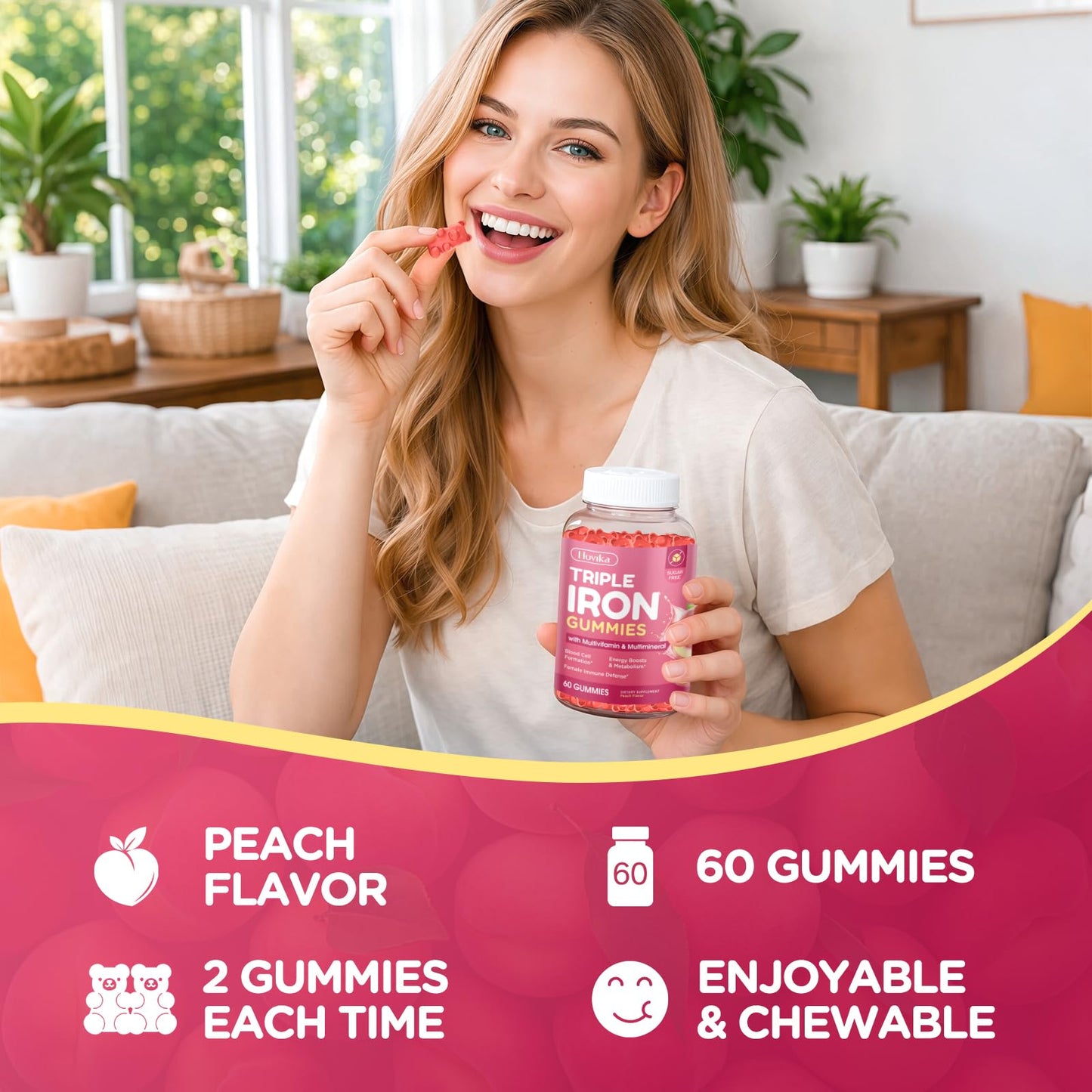 Hovika Iron Gummies for Women Gummy, 60 Count