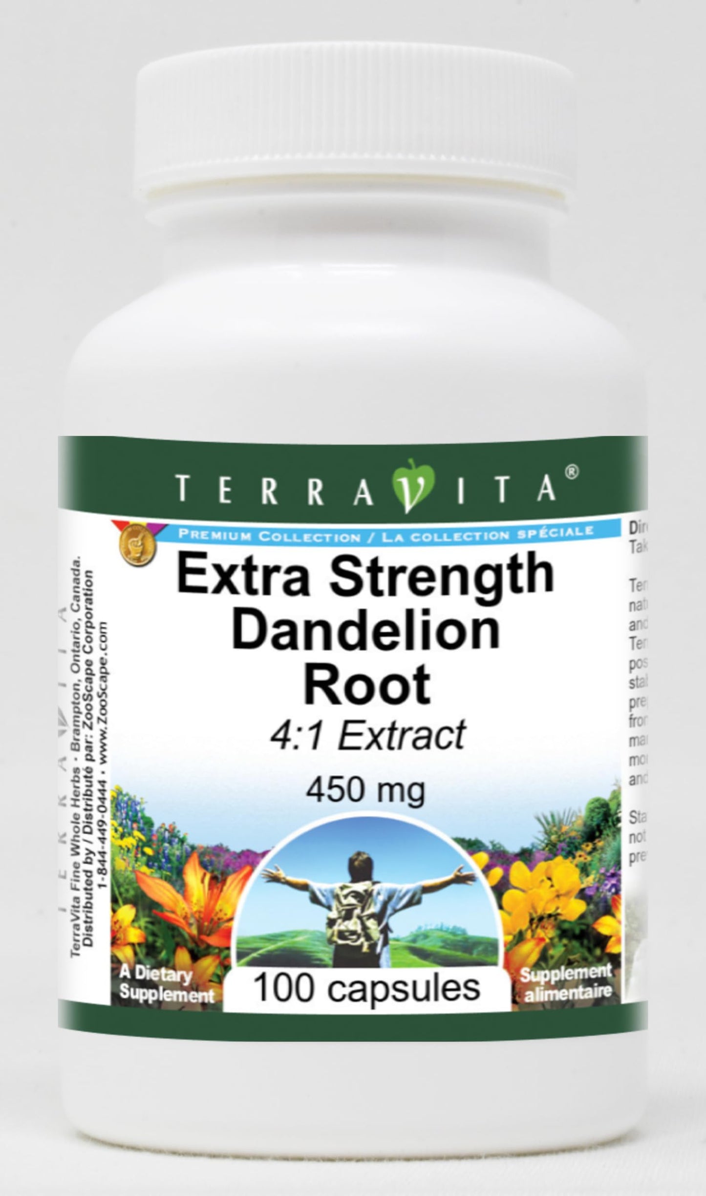 Terravita Extra Strength Dandelion Root 4:1 Extract 450 mg, 300 Capsules