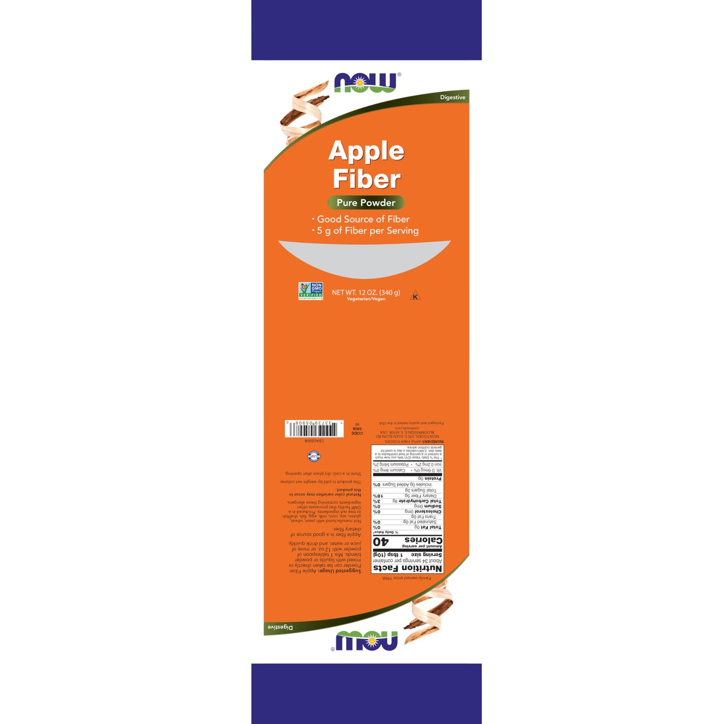 NOW Foods Pure Apple Fiber Powder with Apple Pectin, Non-GMO Project Verified, 12-Ounce
