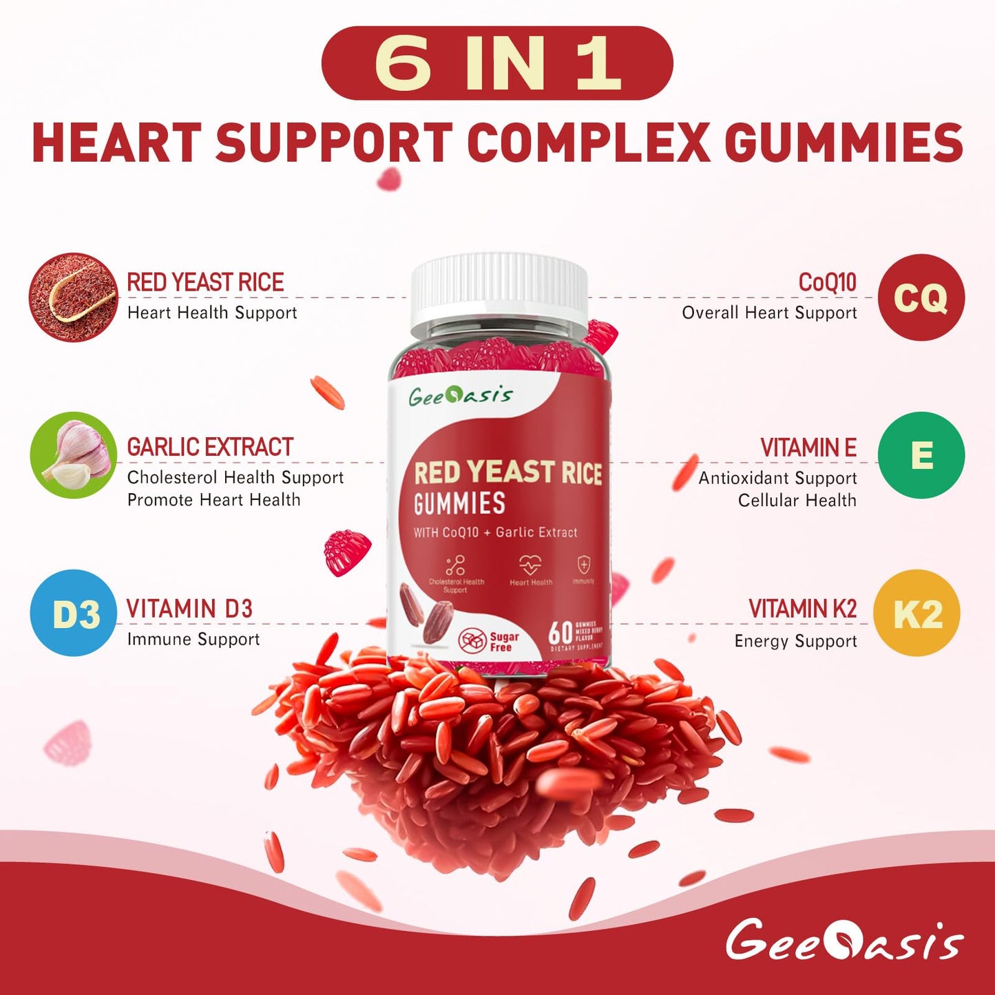 Geeoasis Red Yeast Rice with CoQ10 Gummies 60 Count