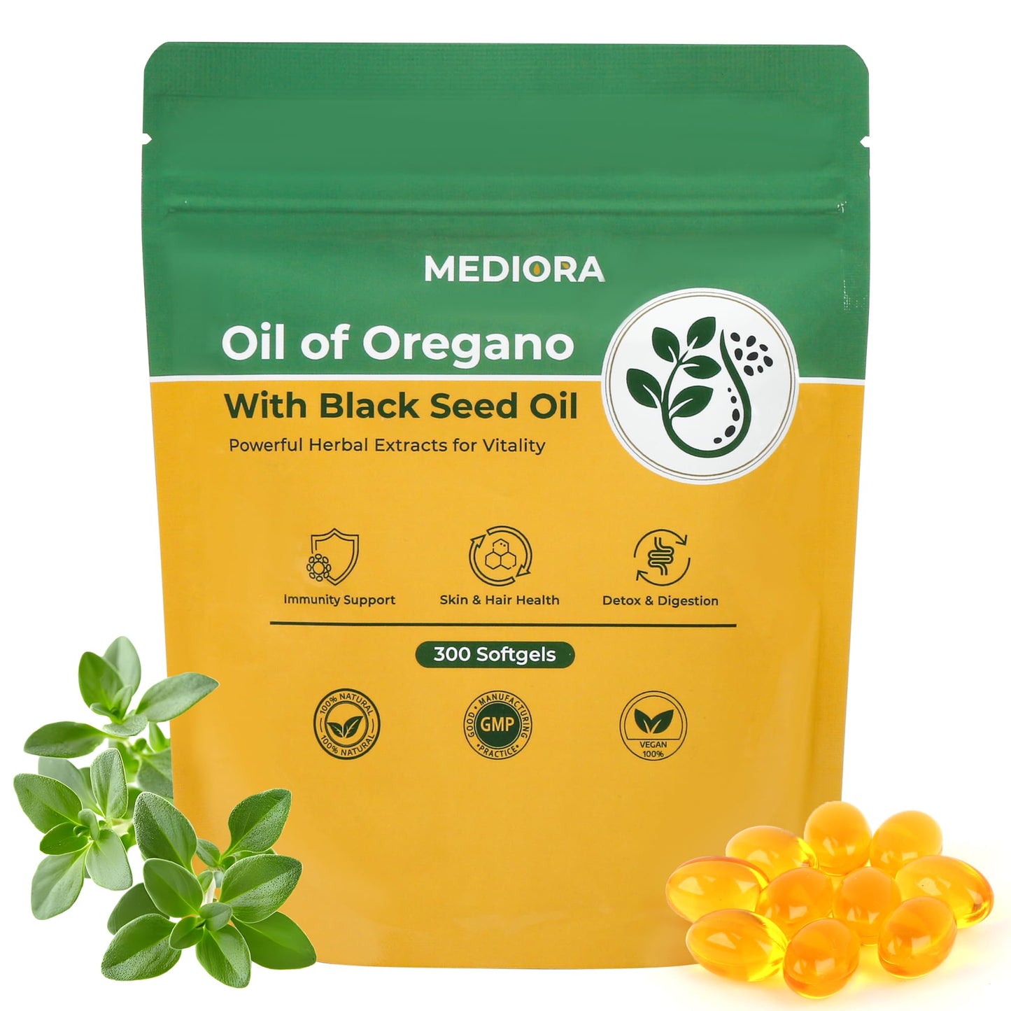 Mediora Oil of Oregano with Black Seed Oil Softgels 300 Count