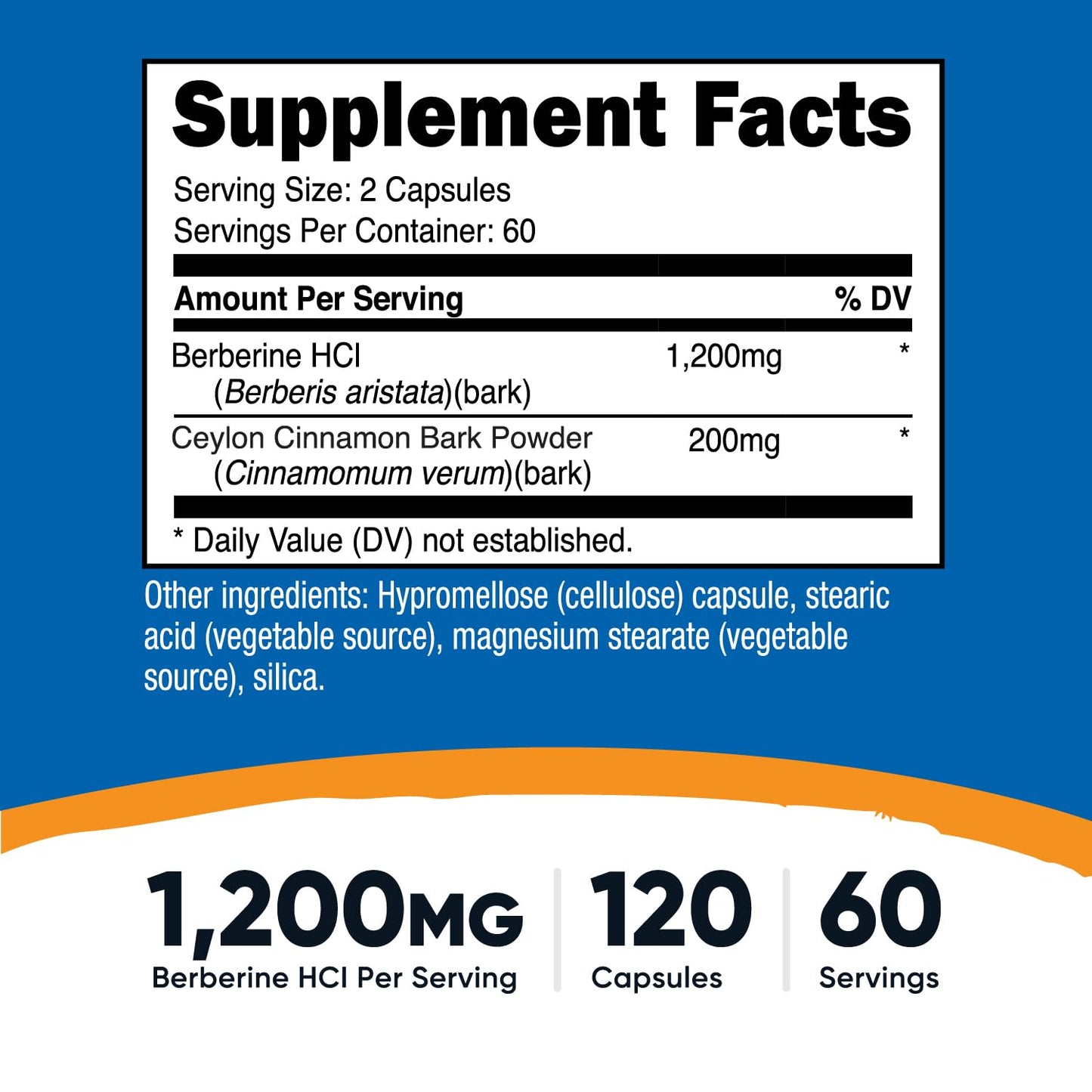 Nutricost Berberine HCl with Ceylon Cinnamon Capsules 120 Capsules