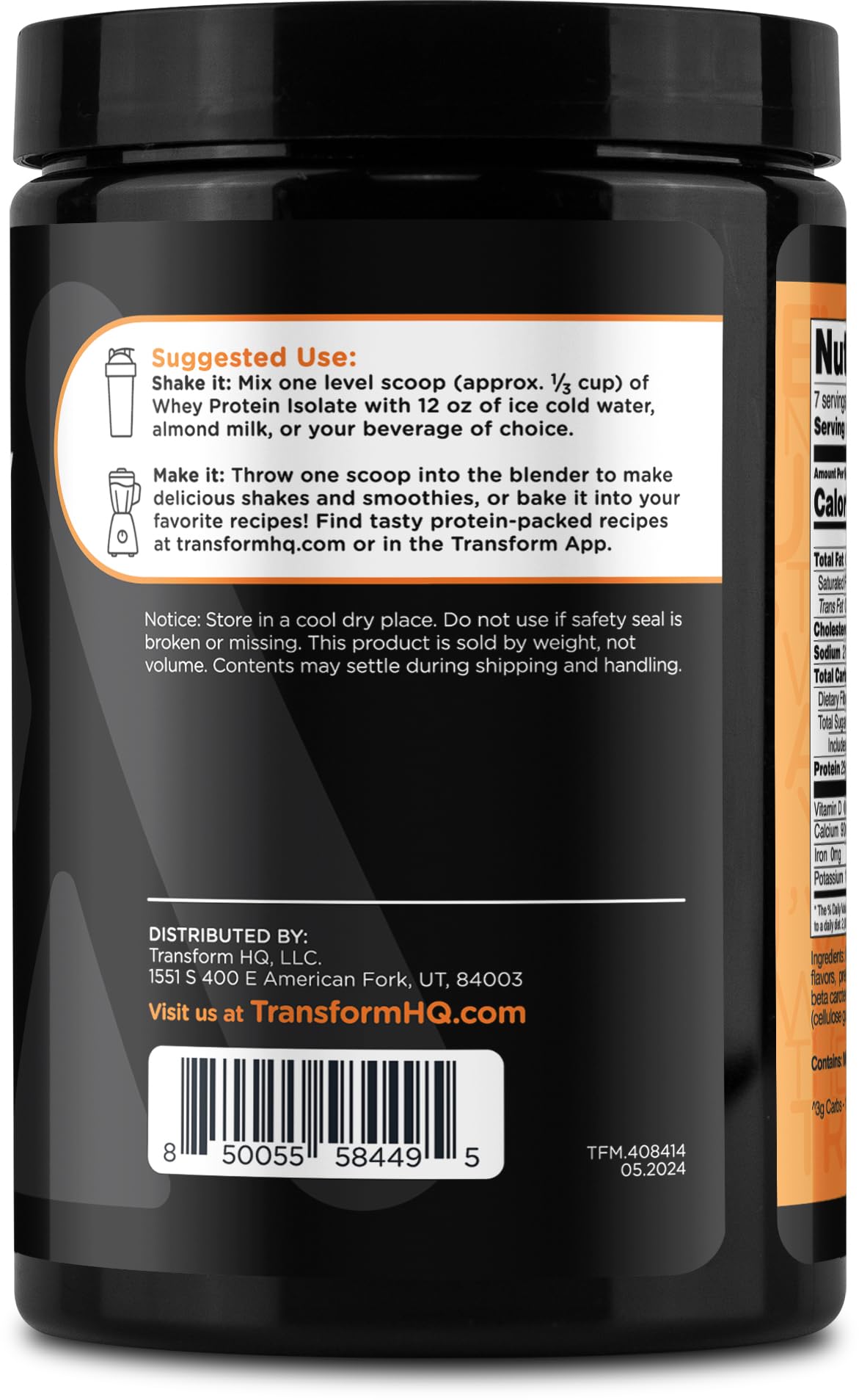 TransformHQ Whey Protein Isolate (WPI) Orange Whip Flavored Protein Powder, 8 oz