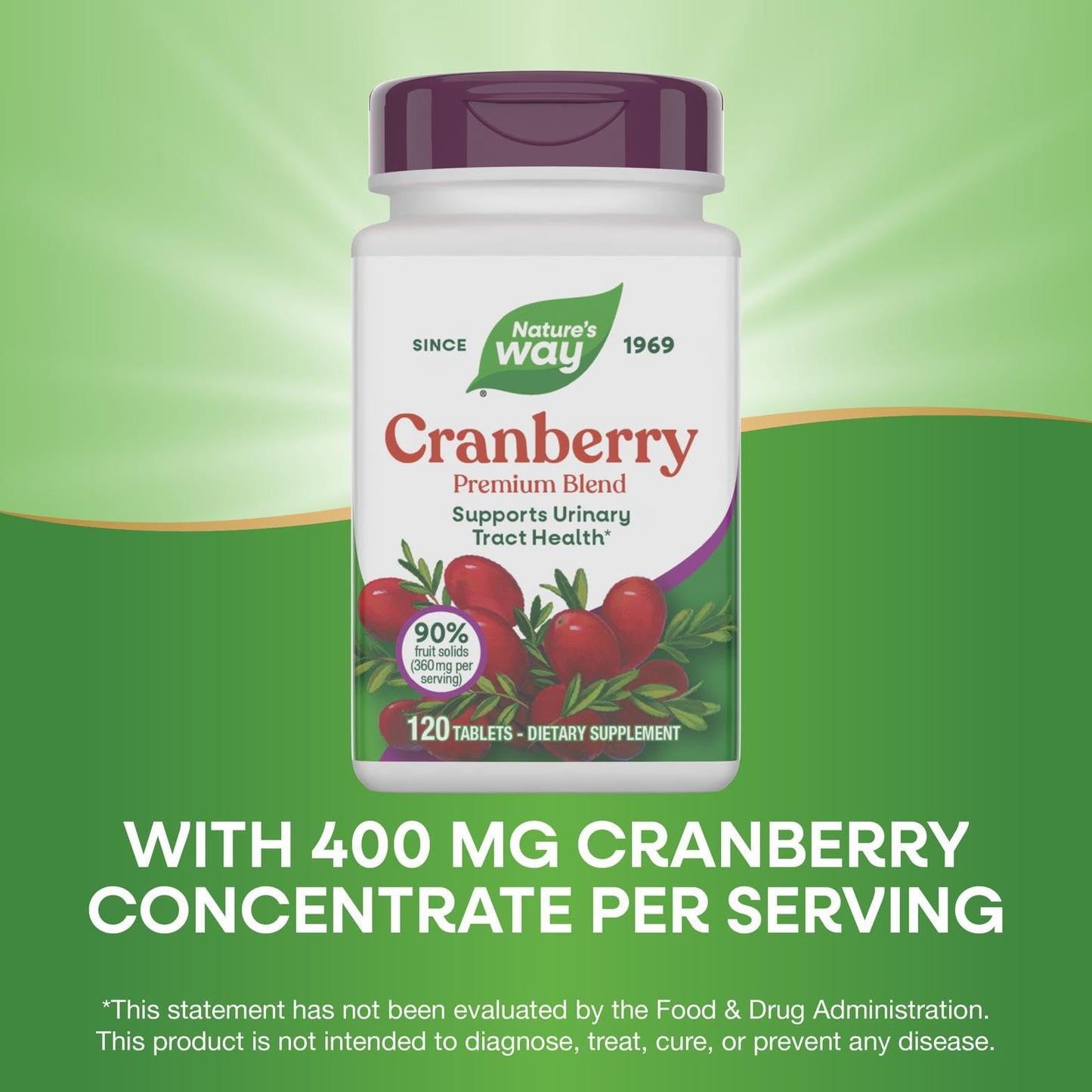 Nature's Way Premium Potency Standardized Cranberry 90% Fruit Solids 120 Tablets