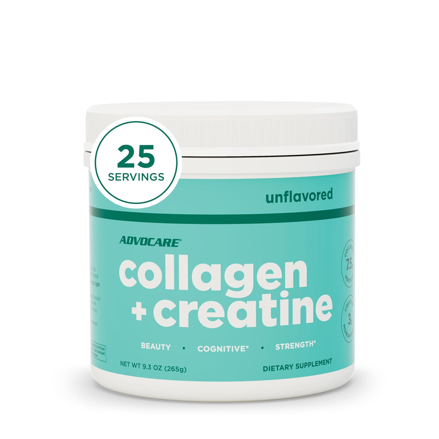AdvoCare Collagen + Creatine - Creatine Monohydrate & Bovine Collagen Peptides Unflavored Powder, 9.3 oz