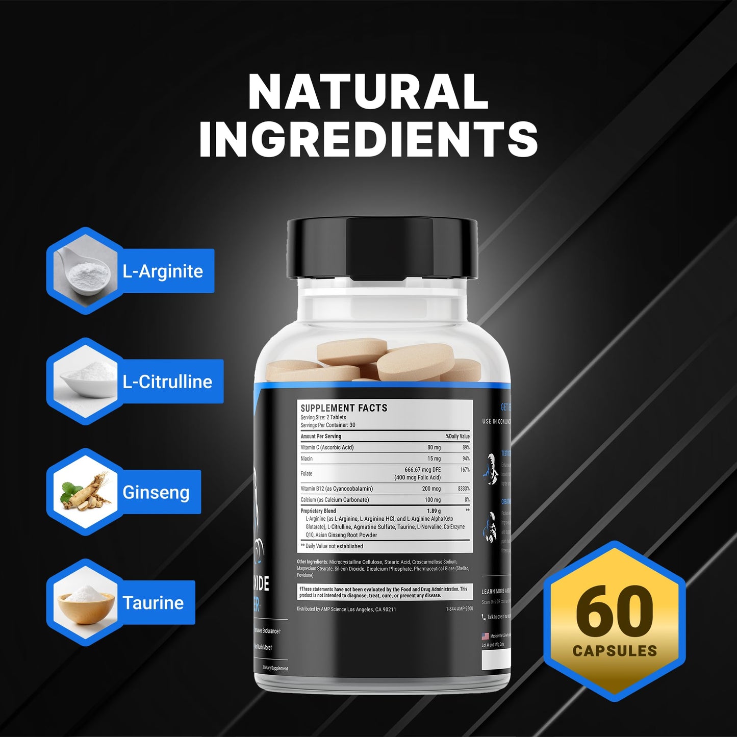AMP Science Nitric Oxide Booster Tablet, 60 Count