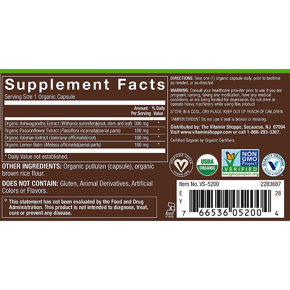 plnt Organic Sleep Support with Ashwagandha, Passionflower, and Lemon Balm Vegetarian Capsules, 60 Capsules