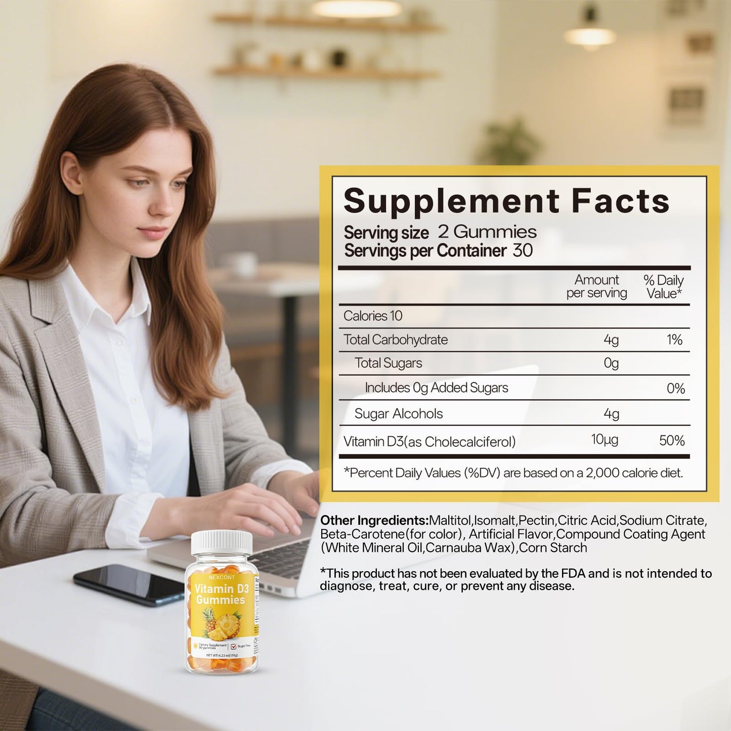Oopeatol Vitamin D3 Gummies 400 IU (10 mcg) Bone and Immune Support, Gummy, 60 Count
