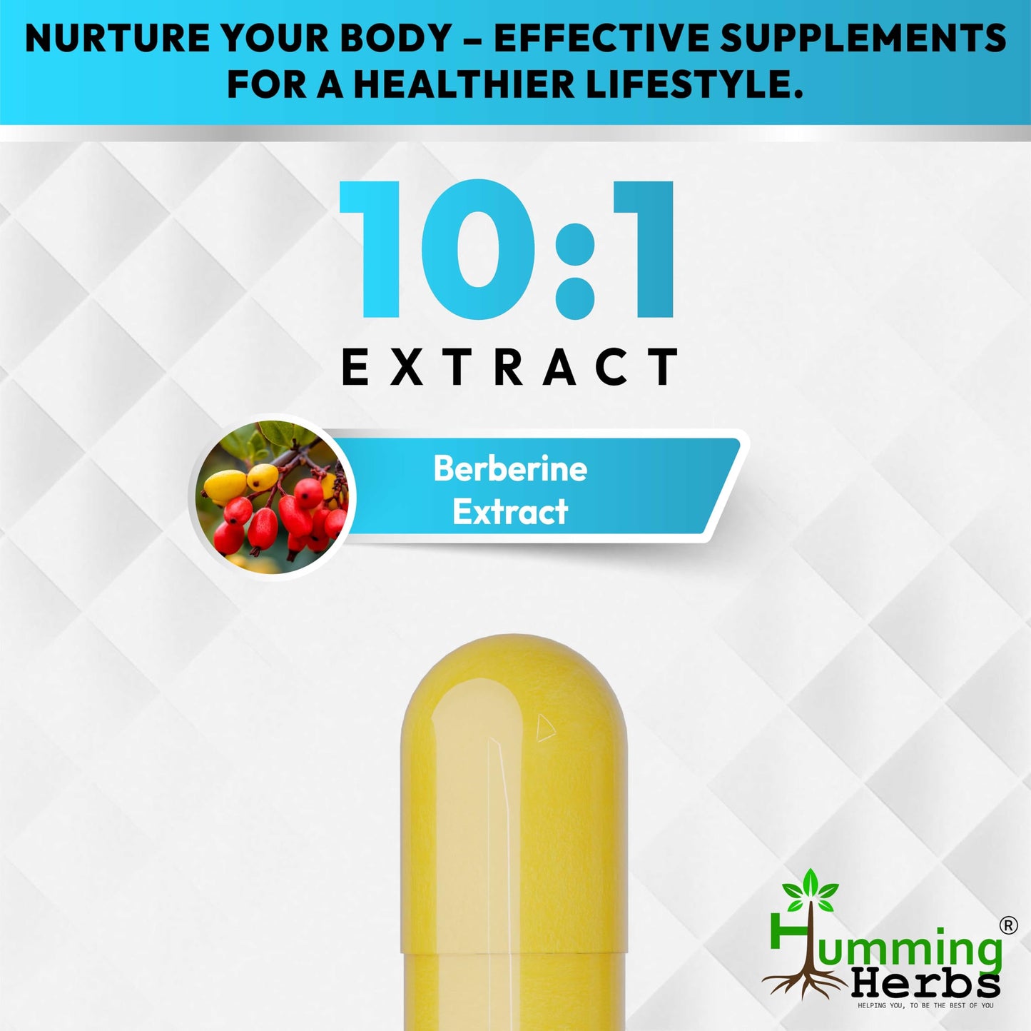 Humming Herbs Berberine 1000mg – Berberis Aristata Extract 10:1 Standardized to 98% Purity, 180 Capsules