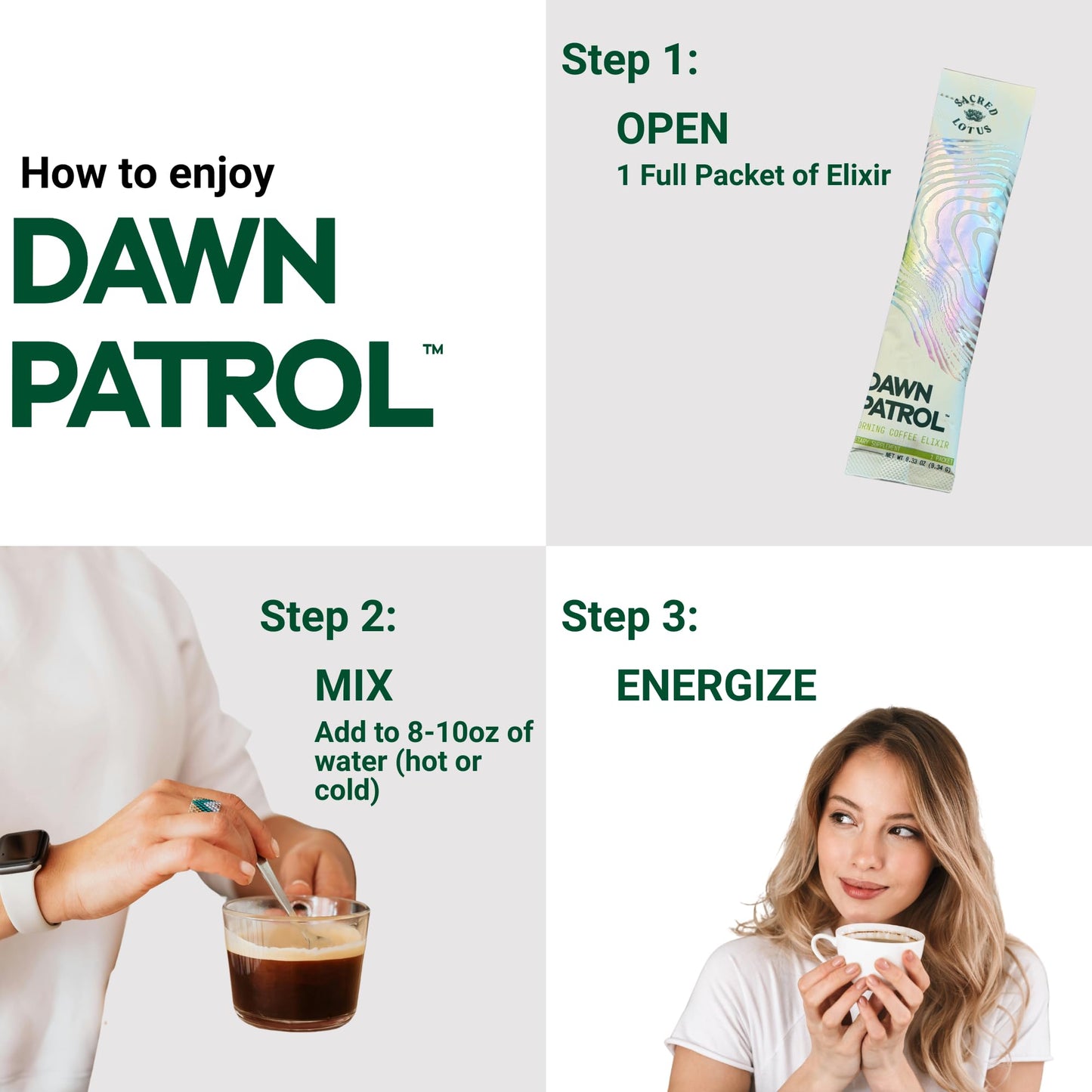 Sacred Lotus Dawn Patrol Morning Mushroom Coffee Elixir Powder Sticks, 12 Count