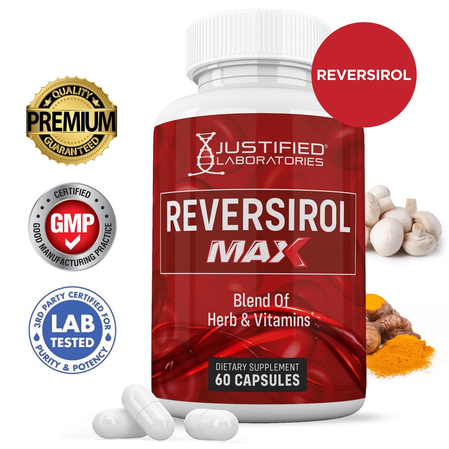 Justified Laboratories Reversirol Max 1295MG Formula Supplement Capsules 60