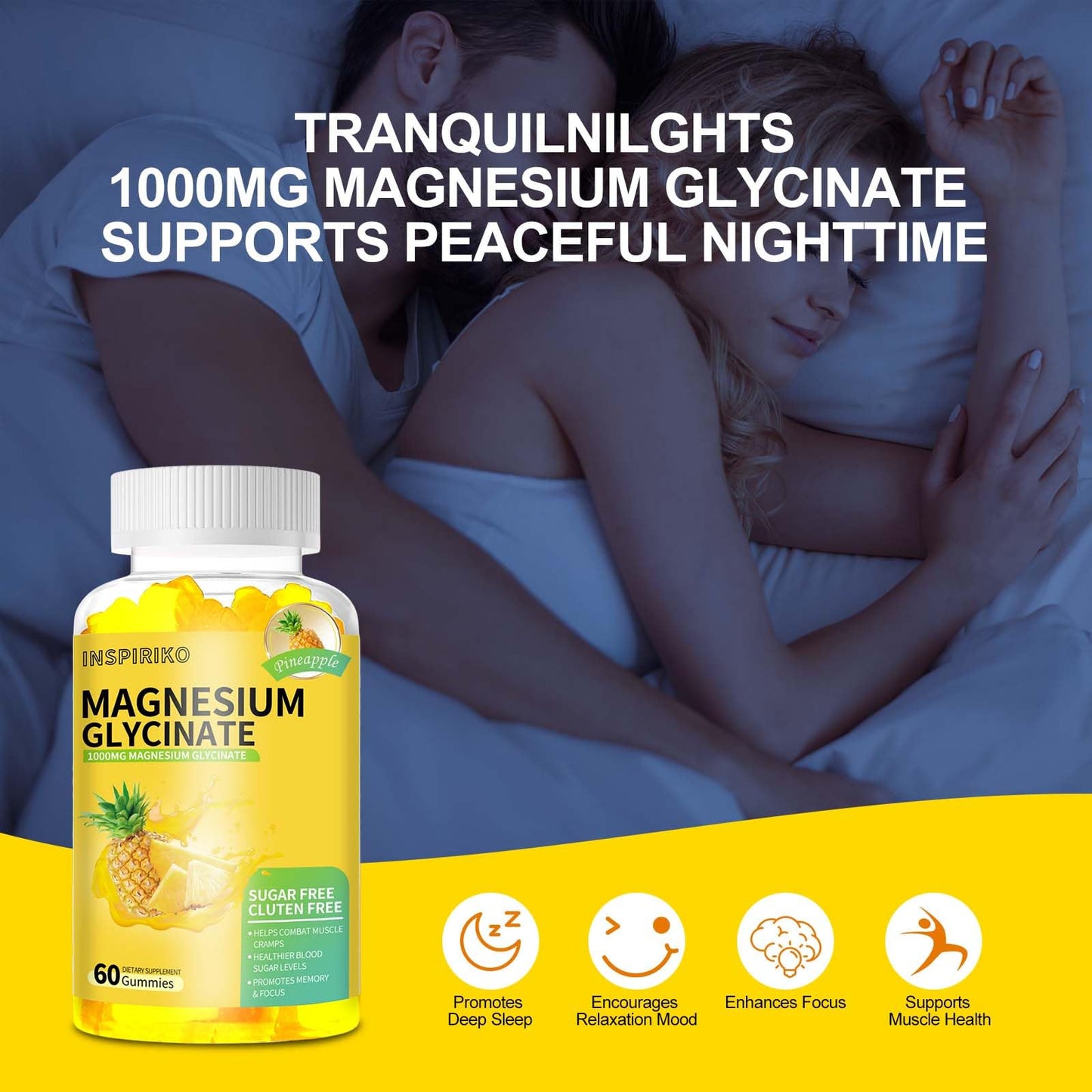 Inspiriko Magnesium Glycinate Gummies 1000mg, 60 Gummies