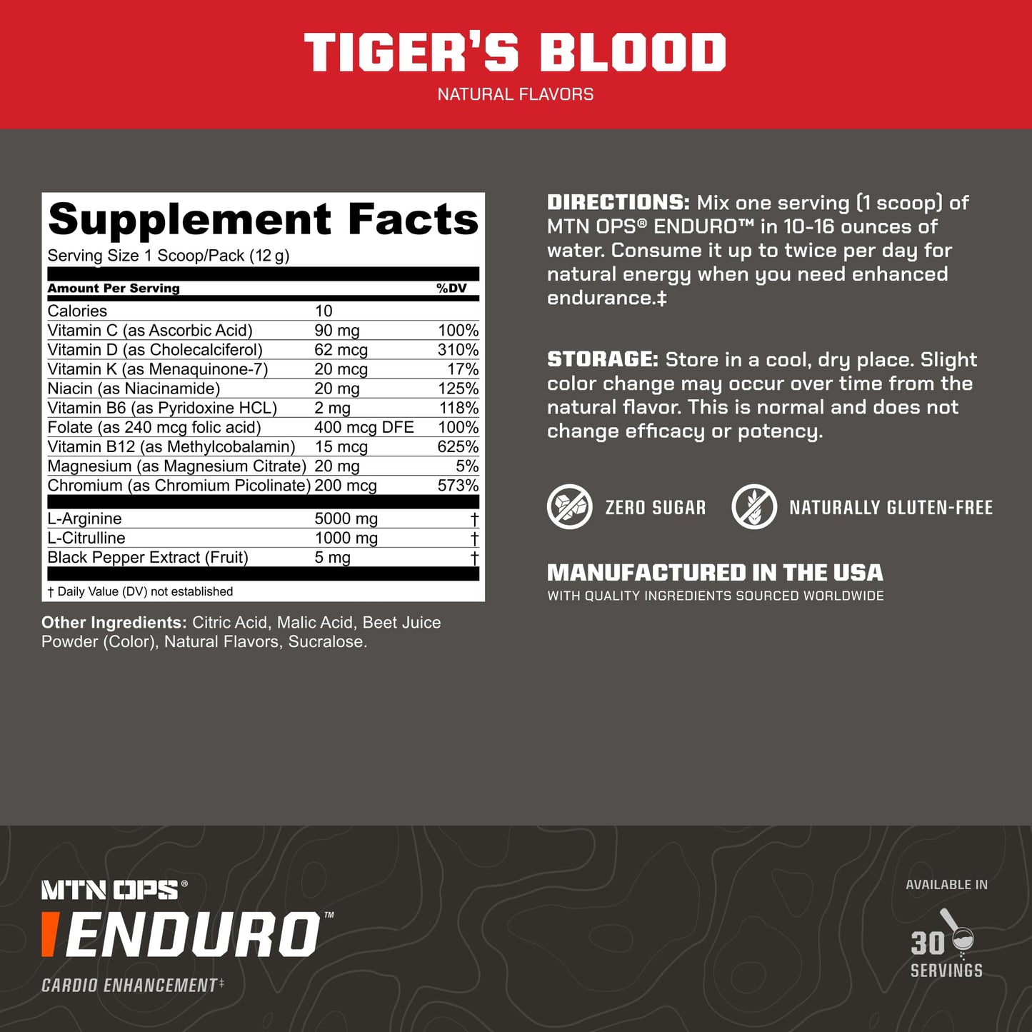 MTN OPS Enduro Nitric Oxide Stim Free Pre Workout Powder 11.6 Ounce