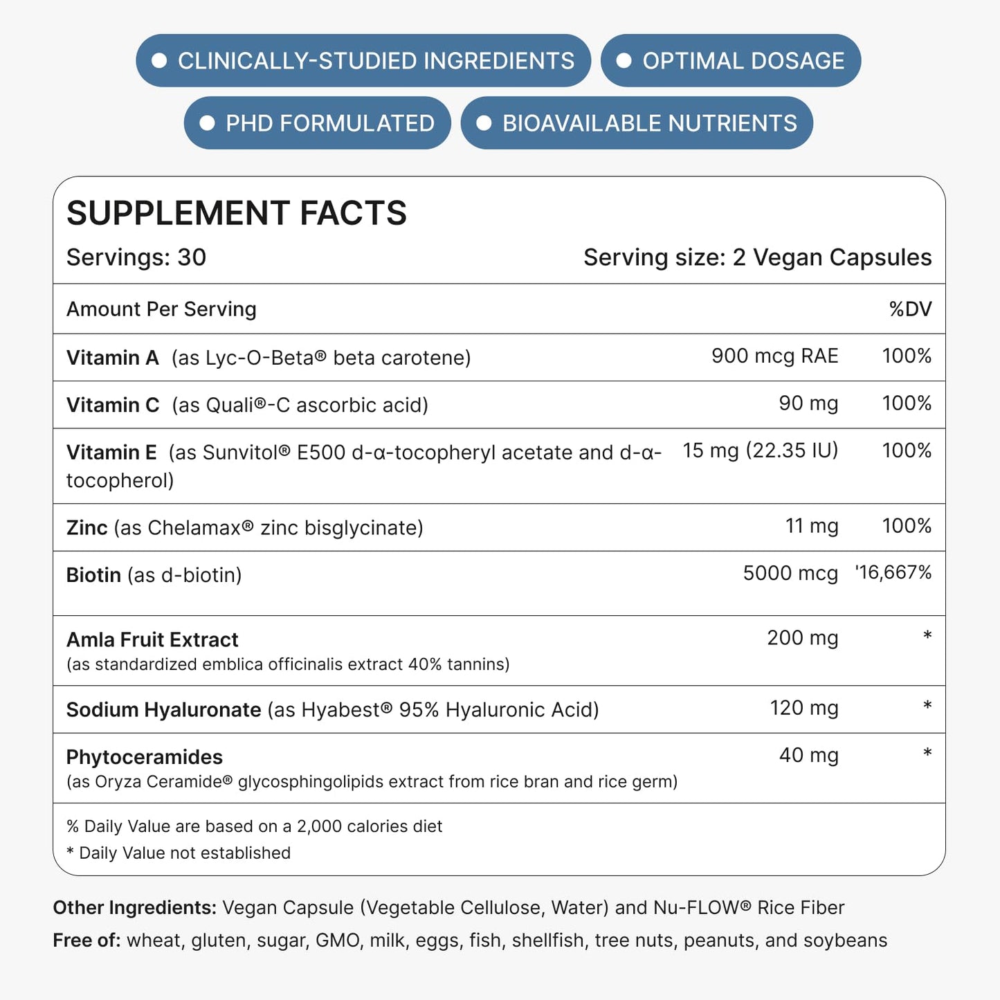 Ready To GLOW Anti Aging Supplement - Hyabest Hyaluronic Acid, Phytoceramides, 5000 mcg Biotin, Vitamins A, C, E, Zinc - Hair Skin Nails Vitamins for Women & Men - Wrinkles & Skin Hydration, 60 Capsules