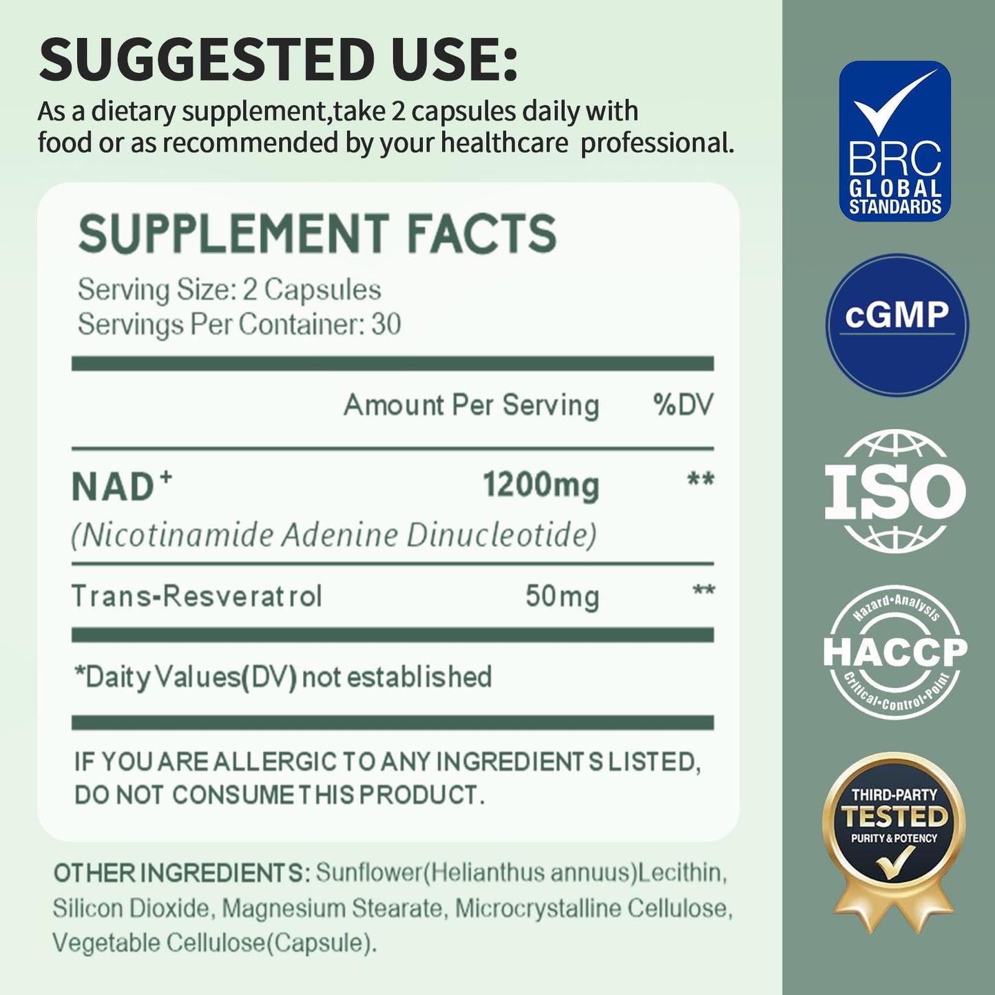 YMINGKJ NAD+ Supplement with Resveratrol 60 Capsules