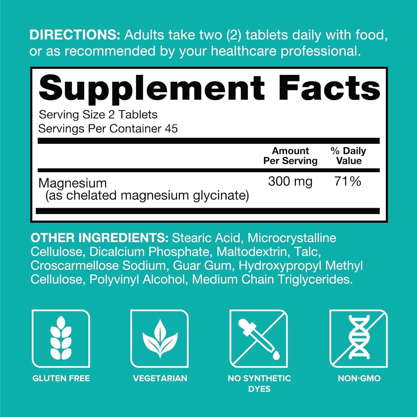 Qunol Magnesium Glycinate 300mg Tablets, 90 Count