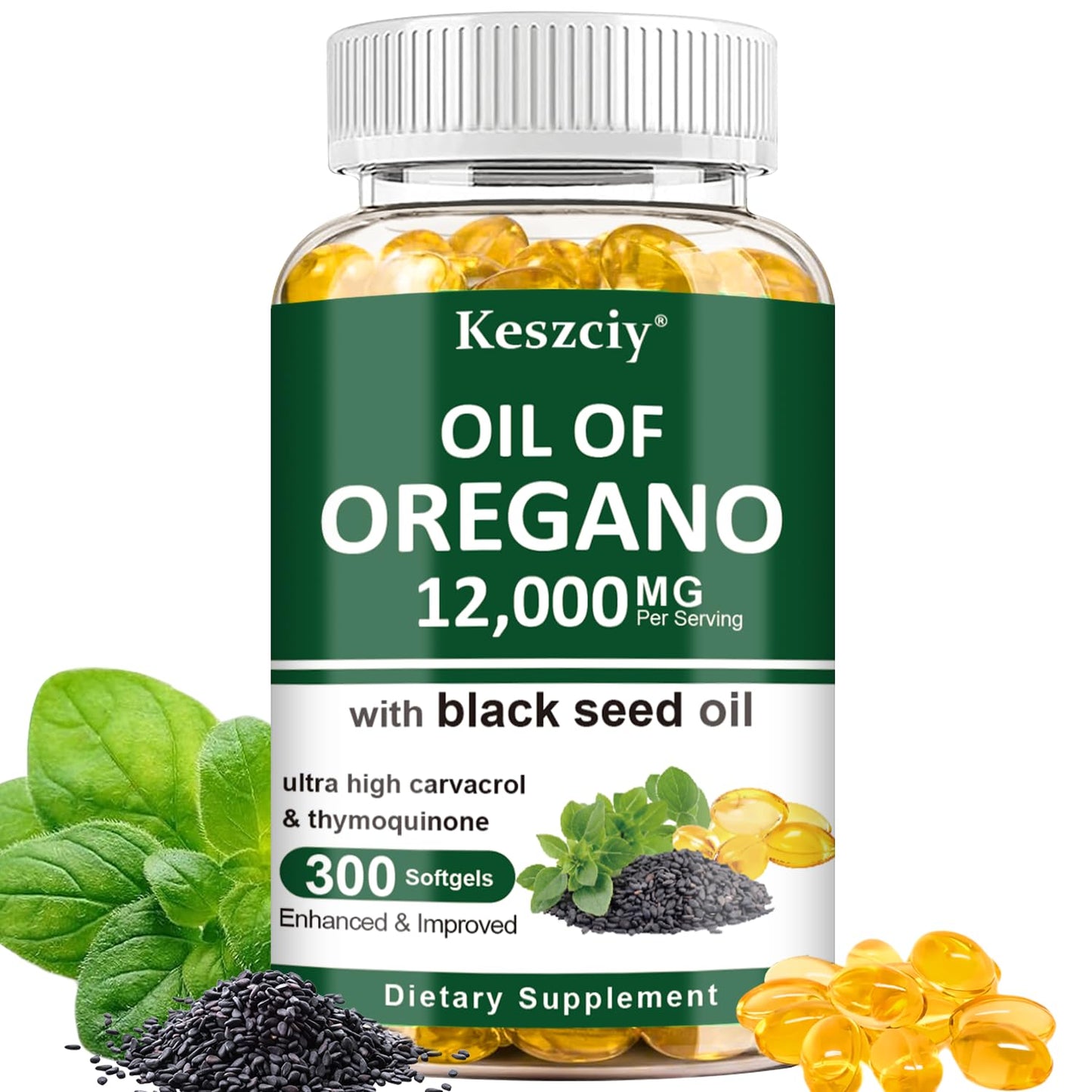 Keszciy Oil of Oregano with Black Seed Oil Softgels 300 Count