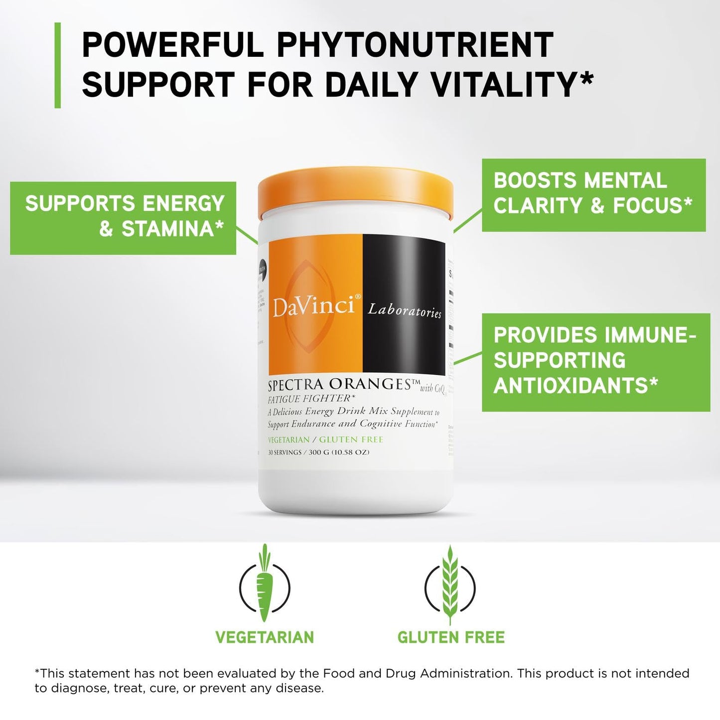 DAVINCI Spectra Orange Natural Energy Support Drink Supplement Powder, 30 Servings