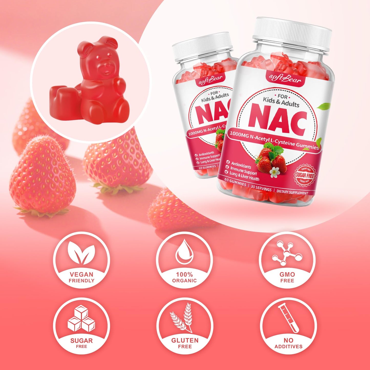 softbear NAC 1000mg N-Acetyl Cysteine Gummies 60 Count