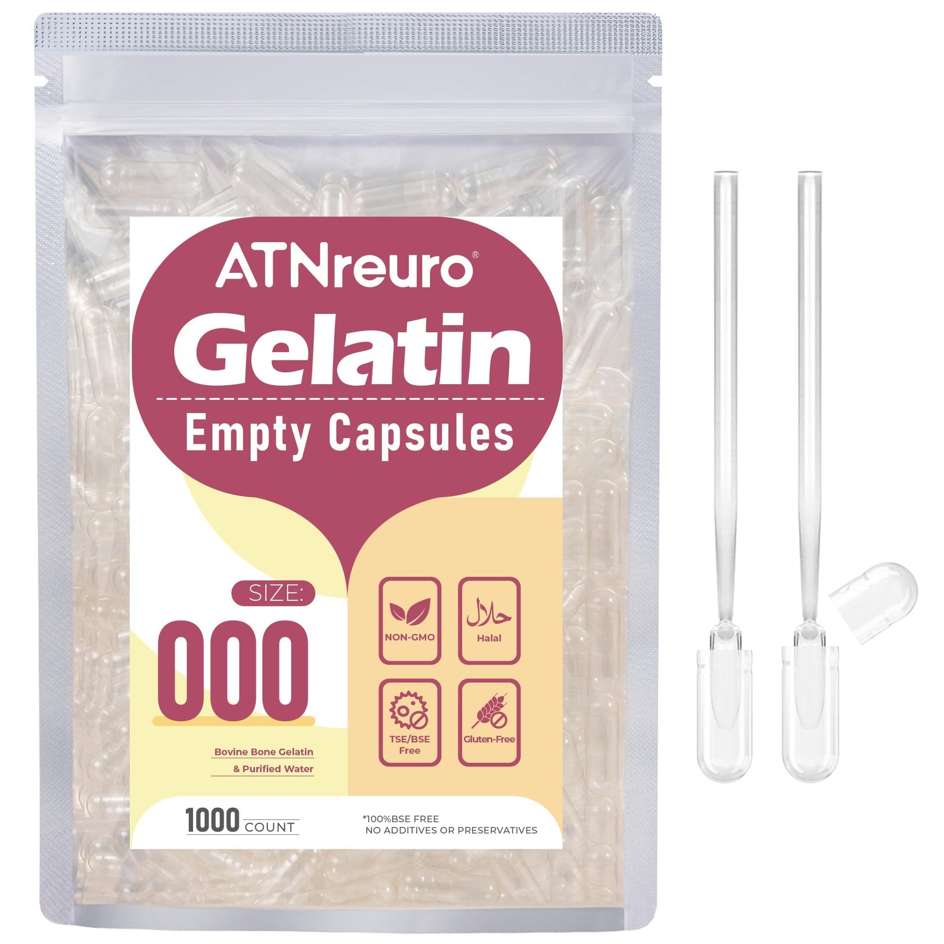 ATNreuro Size 000 Empty Gelatin Capsules 1000 Count