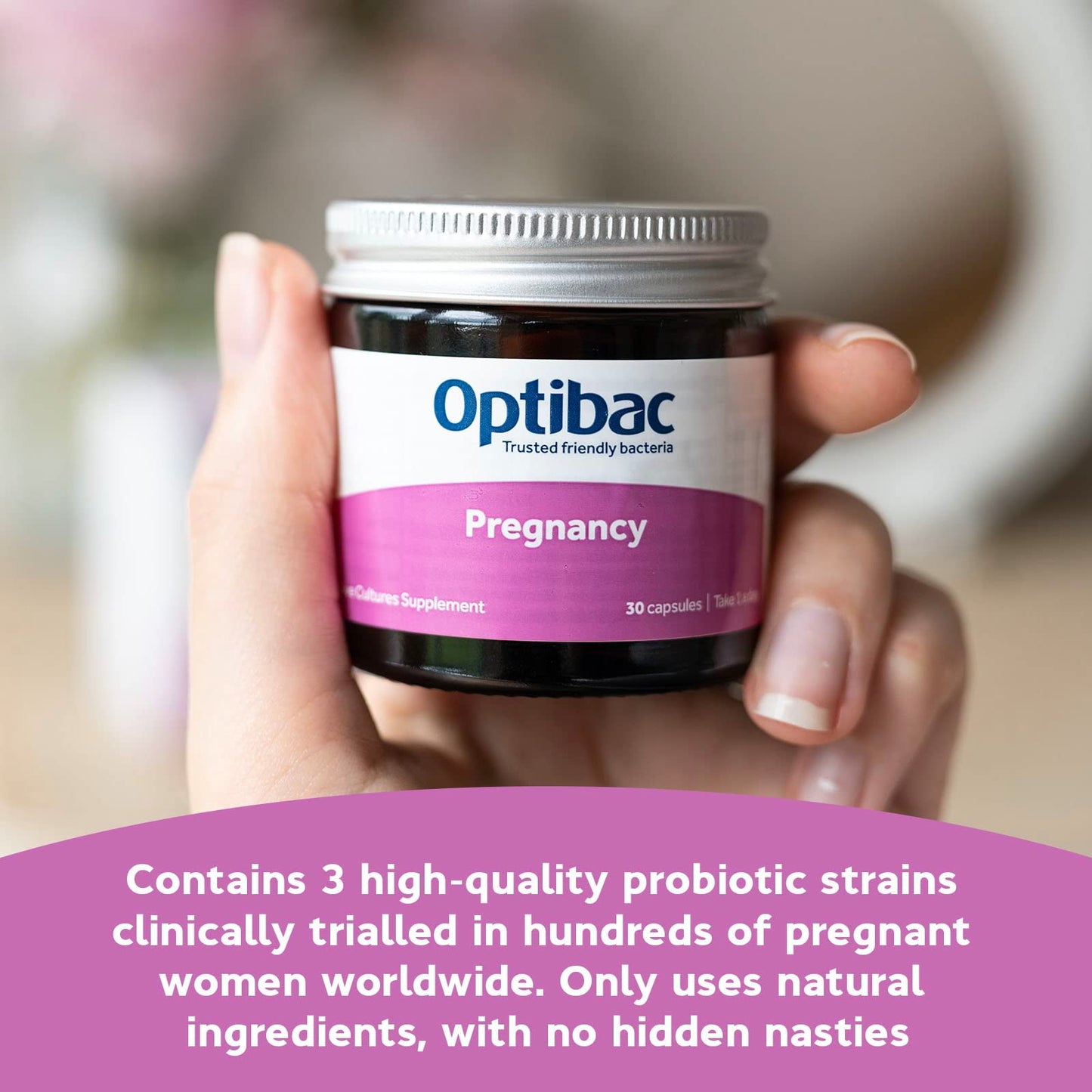 OptiBac Probiotics Pregnancy - Vegan Probiotic for Pregnant & Breastfeeding Women to Support Gut, Immune & Vaginal Health, 12 Billion CFU & Prebiotic, 30 Capsules