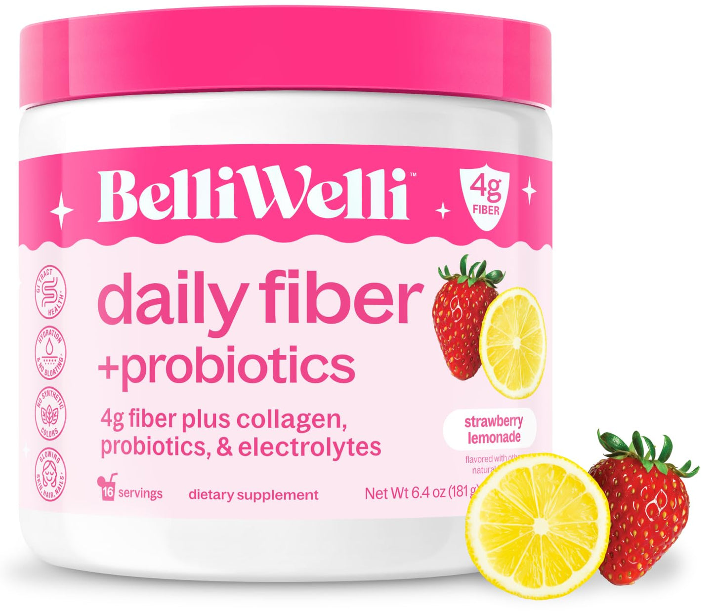 Belli Welli Fiber Supplement Powder with Prebiotics for Digestive Health and GLP-1 Support, Soluble Fiber for Gut Health and Debloat, 6.4 Ounce
