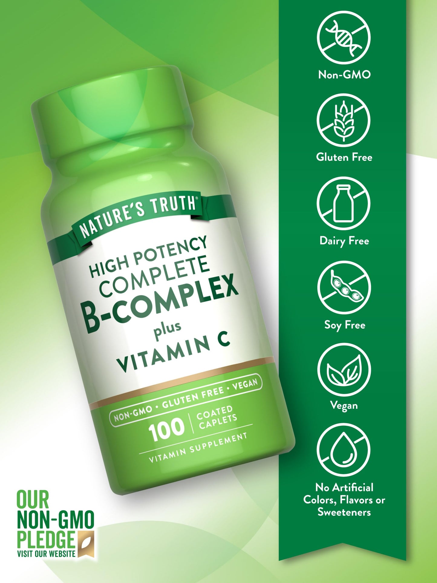 Nature's Truth Vitamin B Complex Plus Vitamin C Caplets 100 Count