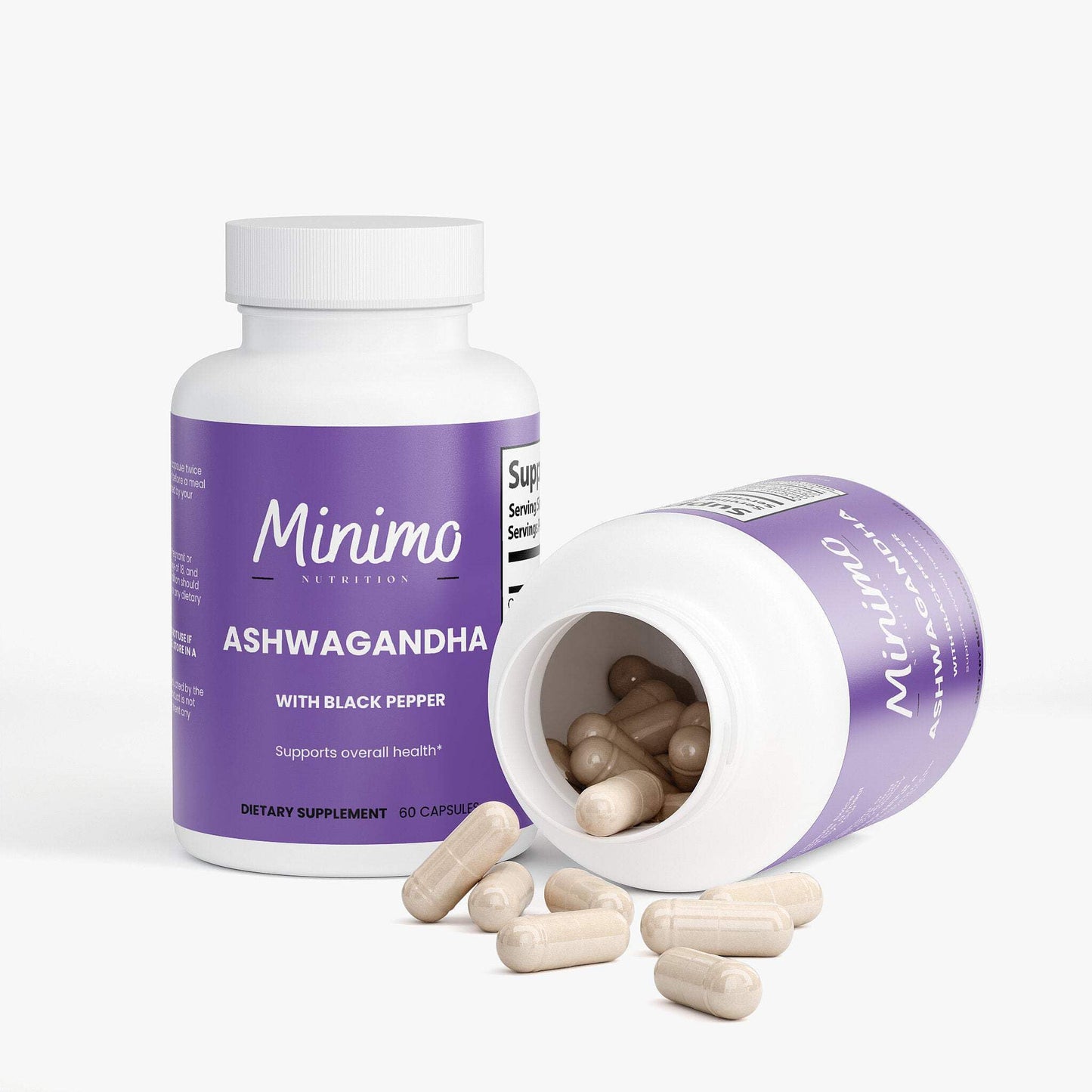 Minimo Nutrition Organic Ashwagandha 1300mg Capsules with Organic Black Pepper for Absorption, Stress, Focus, and Energy Support, 60 Capsules