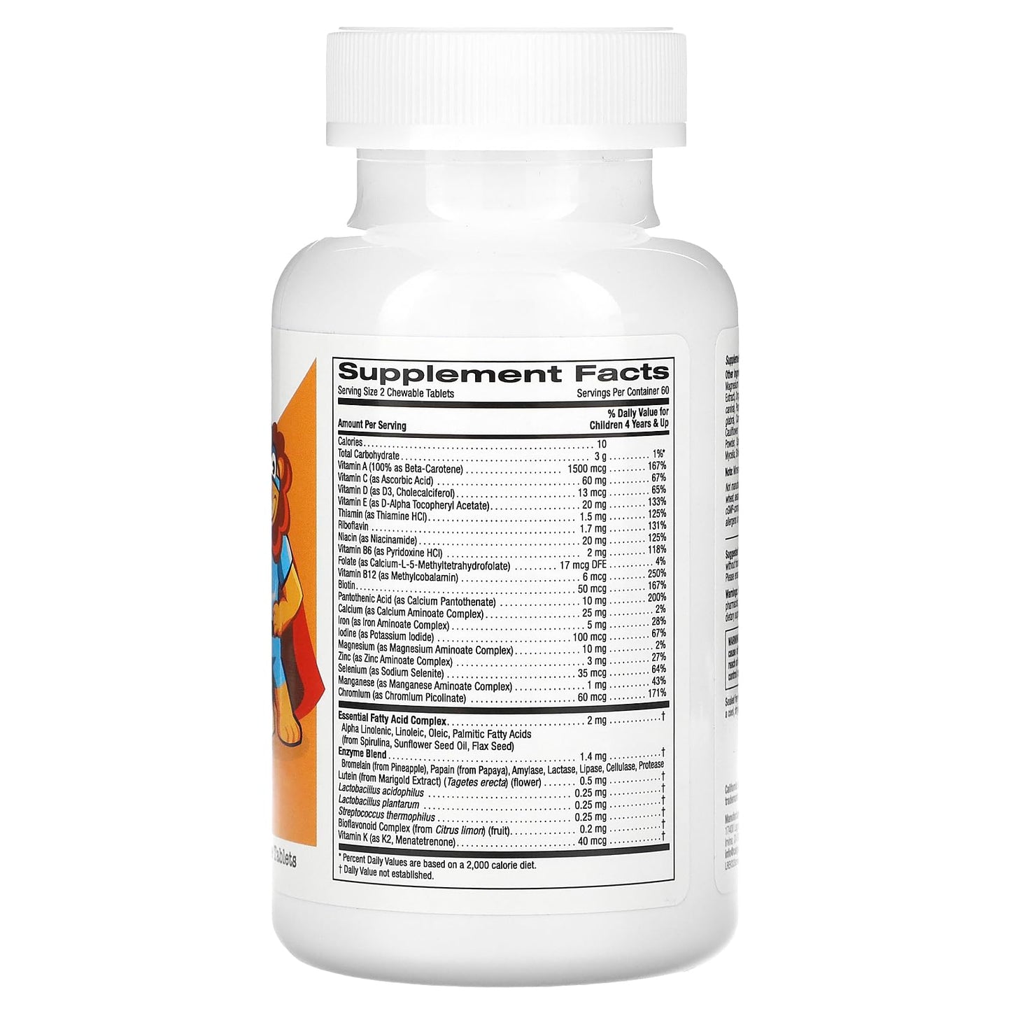 California Gold Nutrition Chewable Multivitamins with Probiotics, Enzymes, Vitamin A and Vitamin C for Children, Assorted Fruit, 120 Vegetarian Tablets