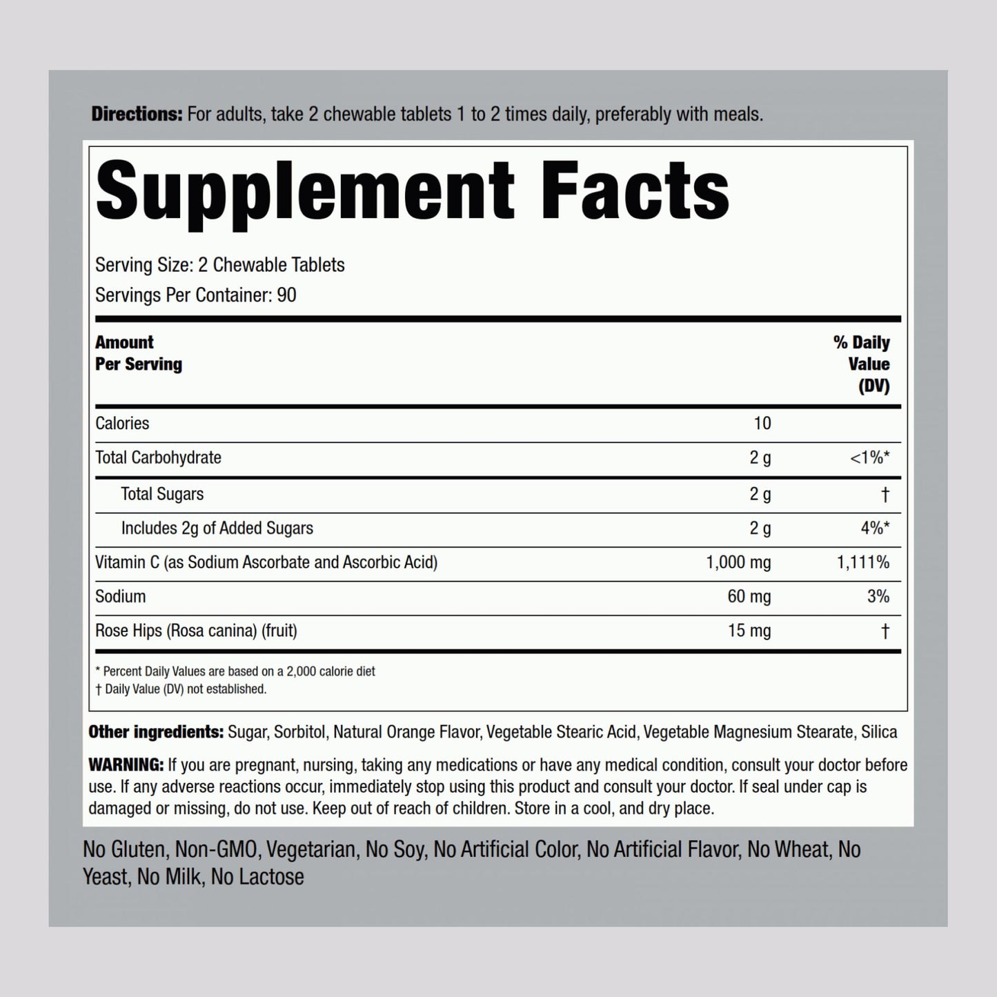 Piping Rock Vitamin C 1000mg Tablet, 180 Count